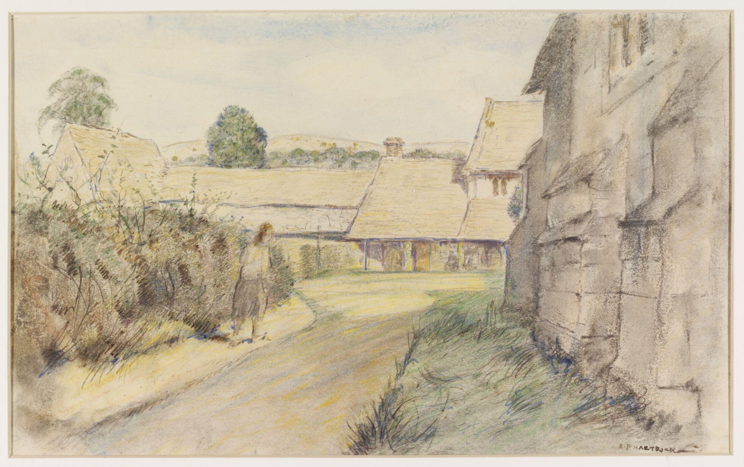 The Priory Farm and 13th century Chapel, Southam de la Bere, Nr. Cheltenham, Archibald Standish Hartrick, ок. 1940