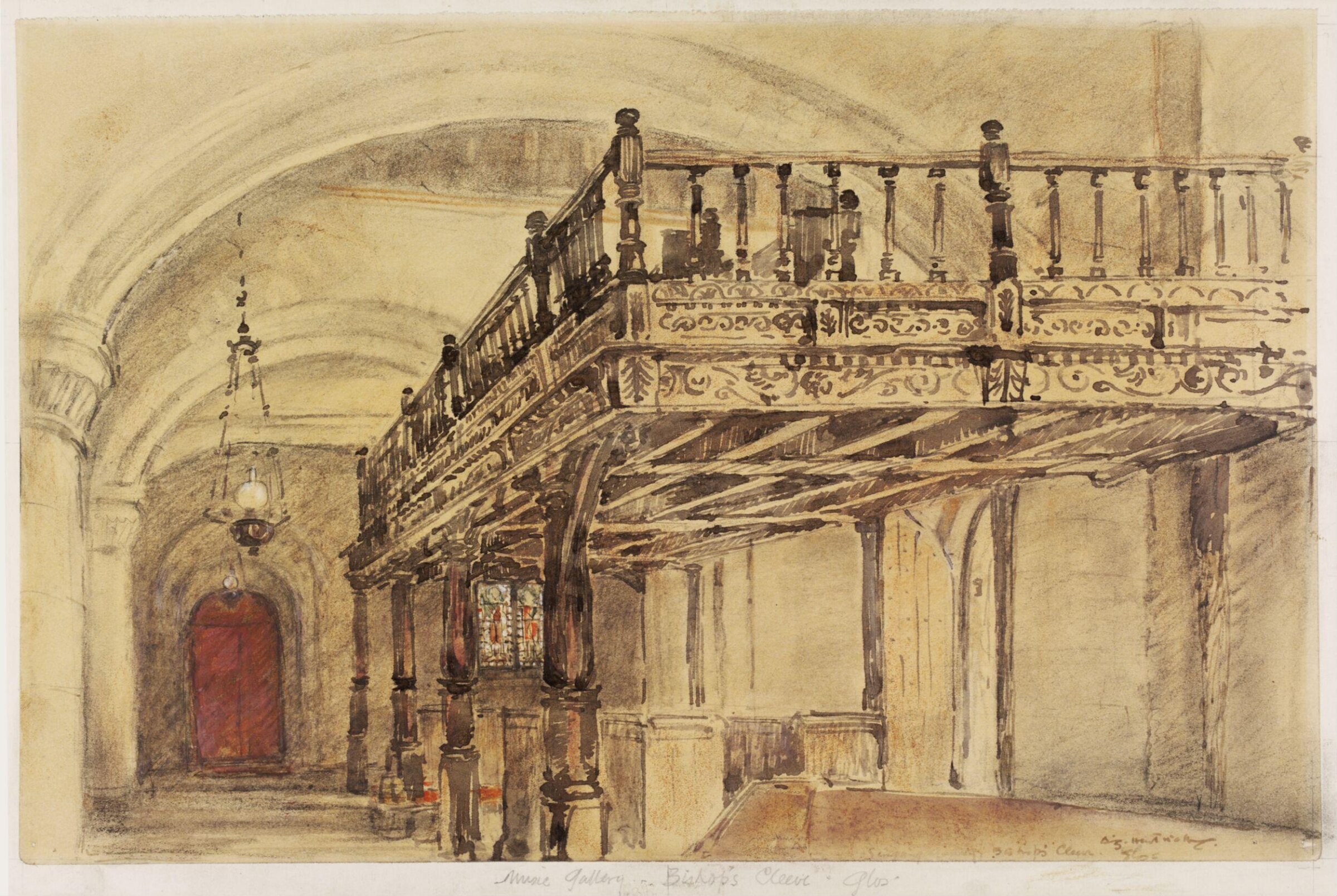 Music Gallery, St. Michael's Church, Bishop's Cleeve, Archibald Standish Hartrick, ок. 1940