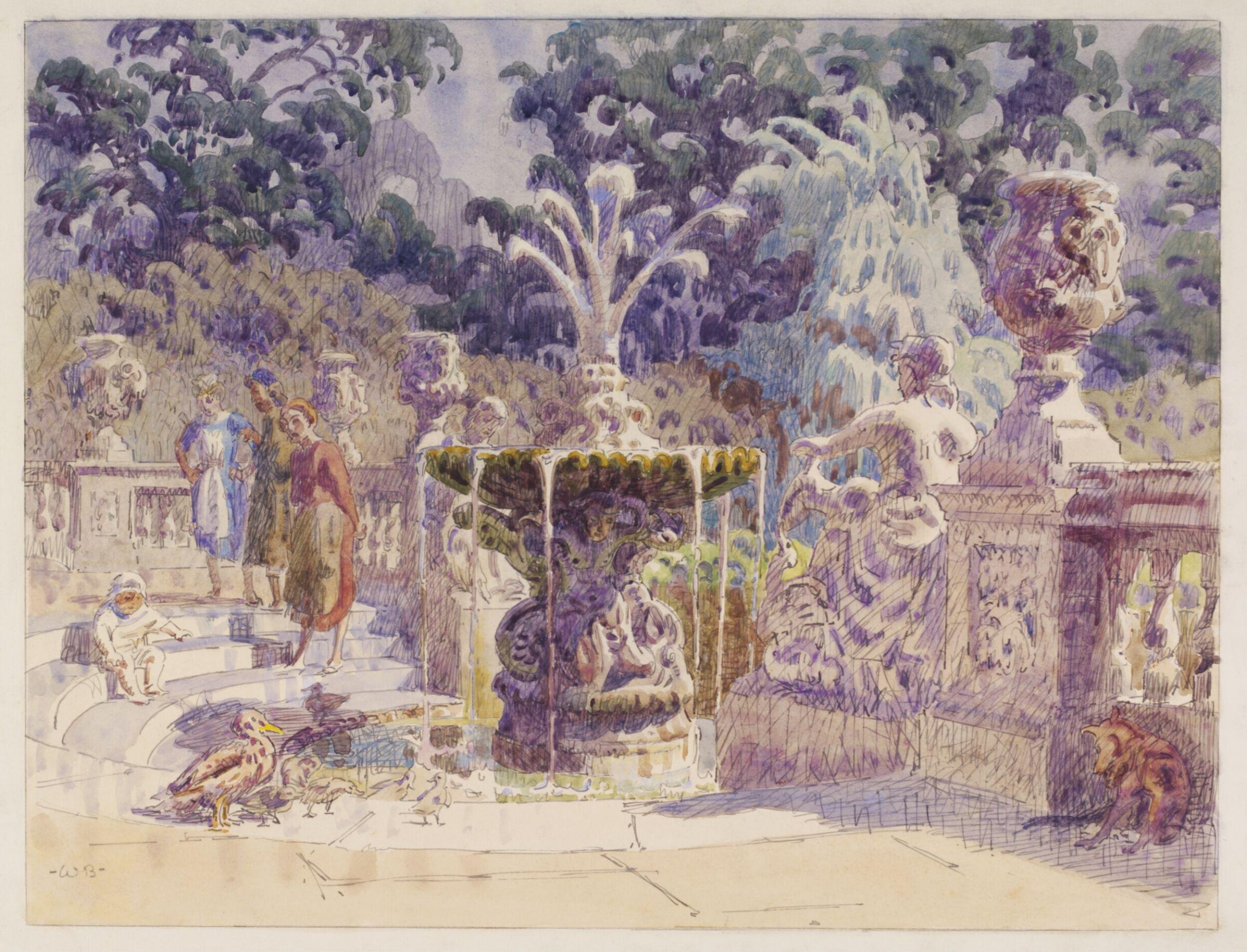 Fountain in Kensington Gardens, Bayes, ca. 1940