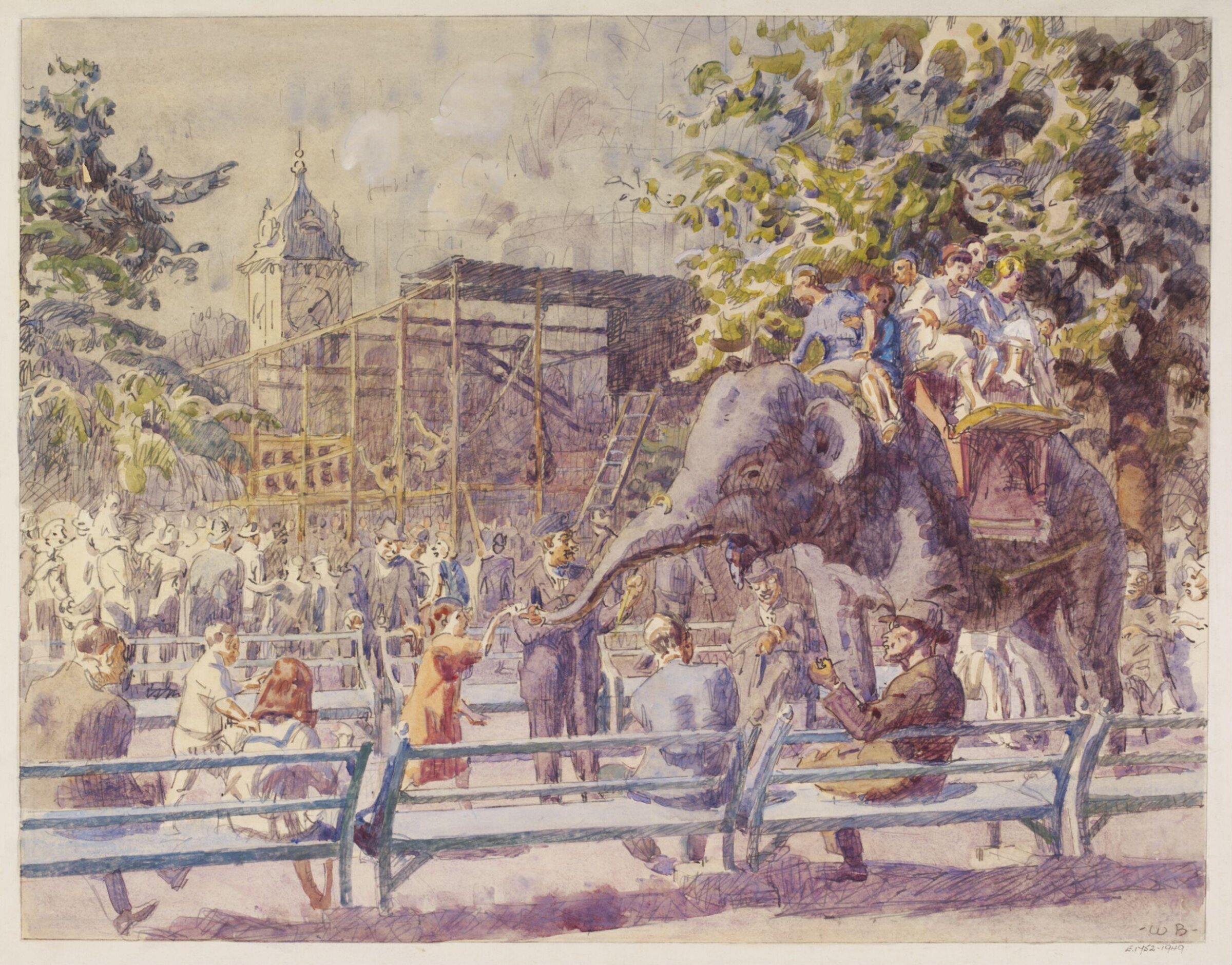 Elephant Riding, Zoological Gardens, Regent's Park, London, Walter Bayes, ca. 1940