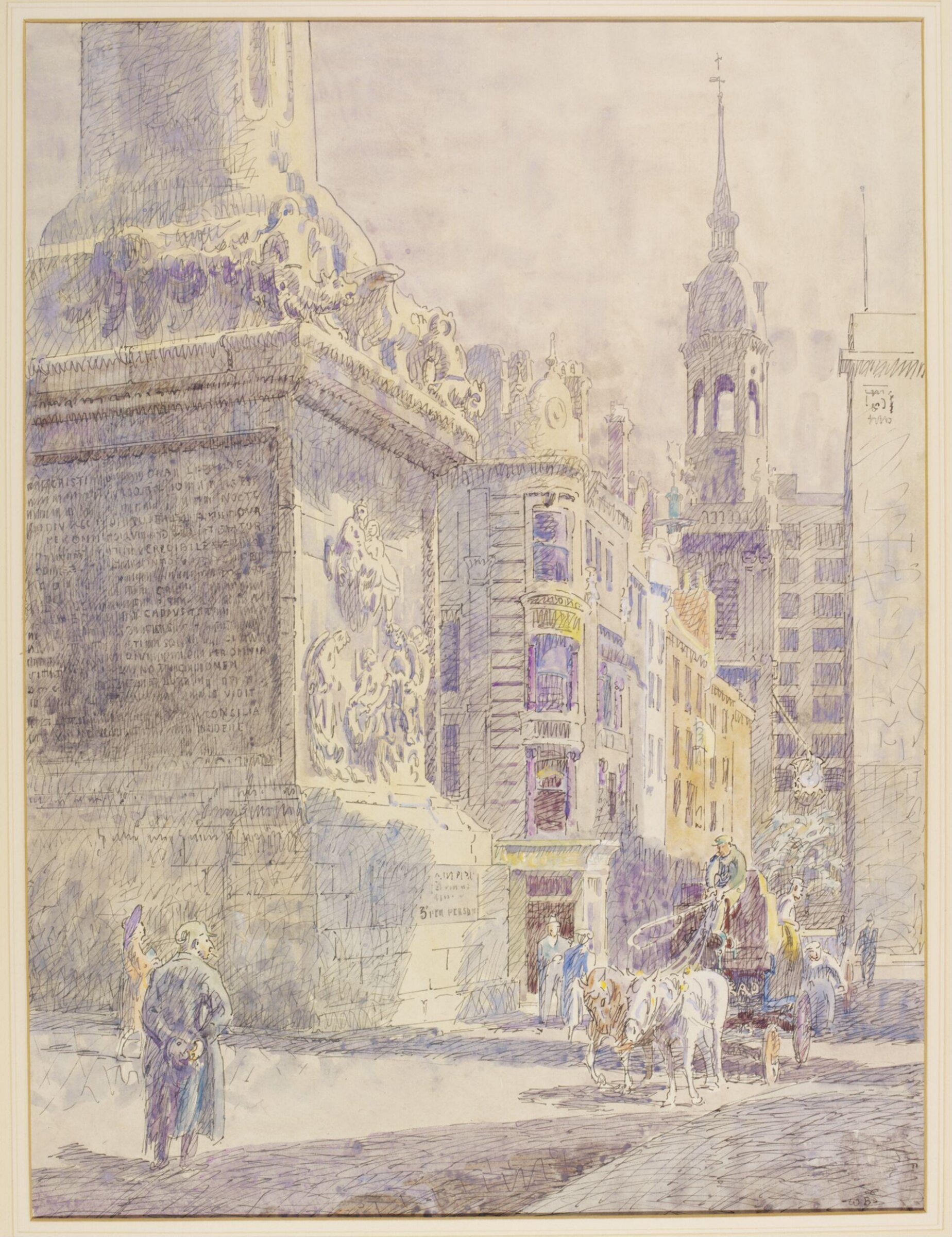 Fish Street Hill, E.C.3; showing the base of the Monument, and the steeple of St.Magnus the Martyr, Bayes, ca. 1940