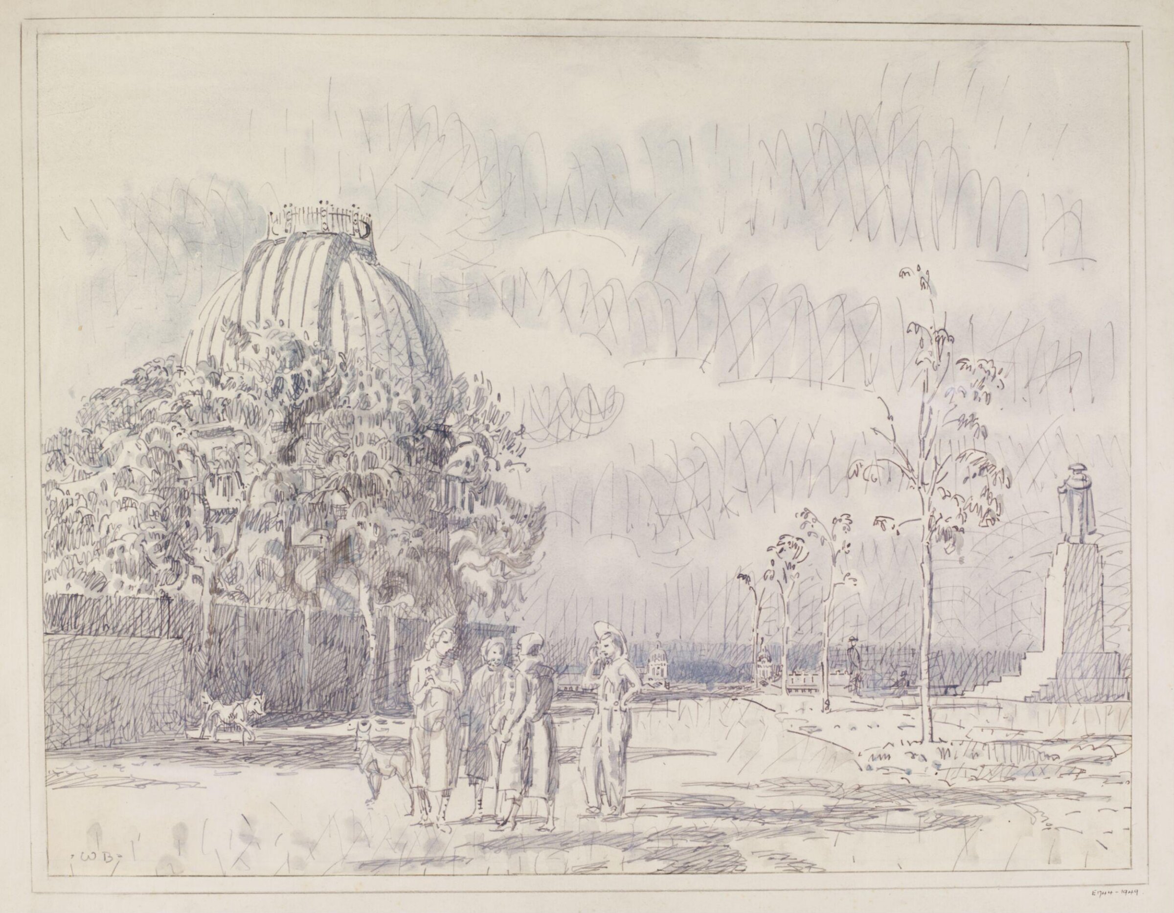 The Observatory, Naval College and Wolfe statue, Greenwich Park, Bayes, ca. 1940