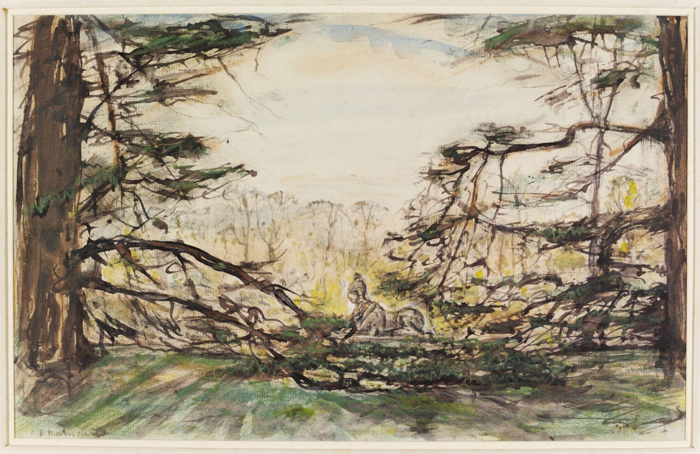 The Cedars, the Sphinx and the spring in the Grounds of Chiswick House, Archibald Standish Hartrick, ок. 1940
