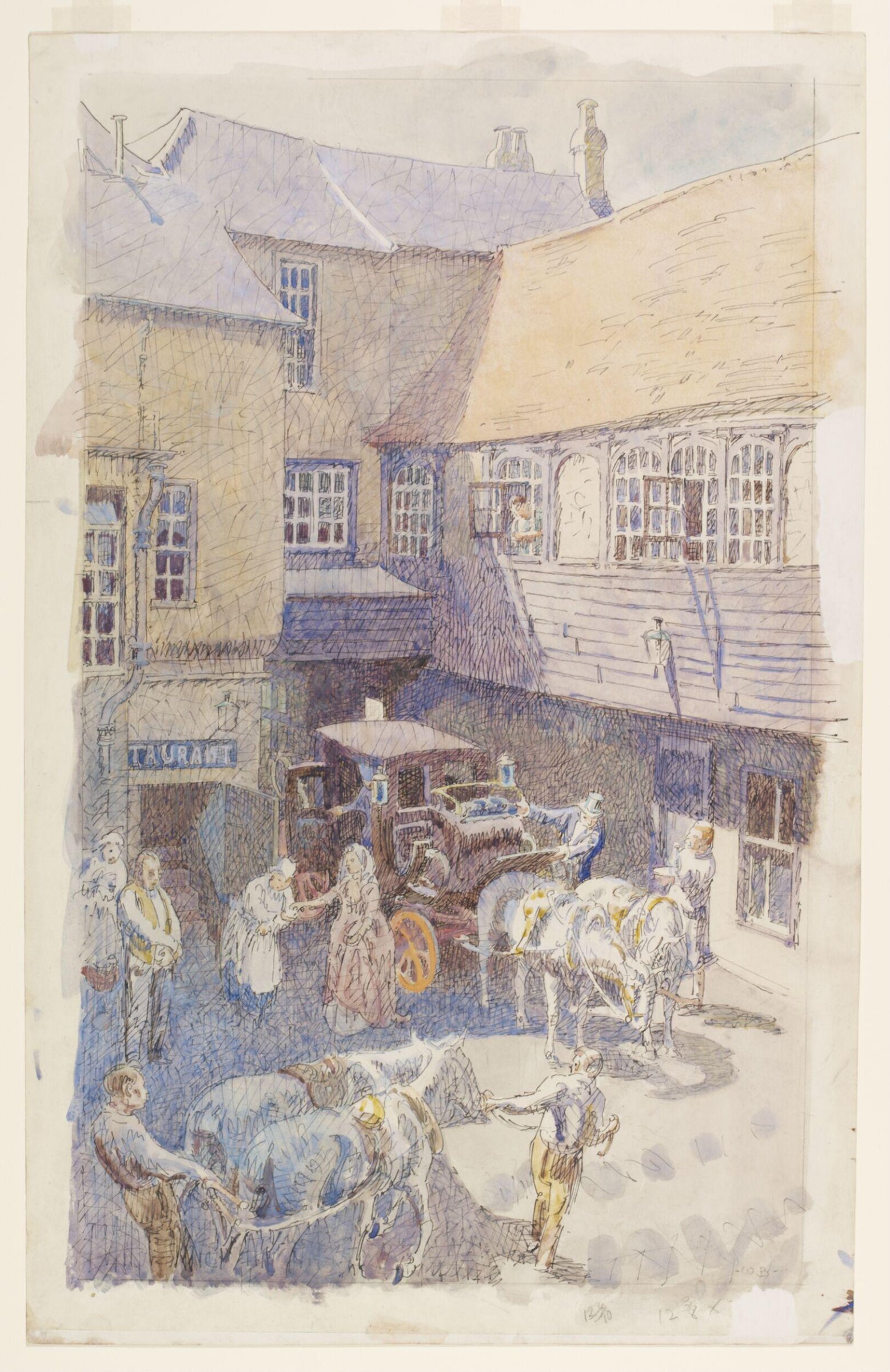 The Yard of the White Hart Inn, Brentford, Middlesex, Walter Bayes, ca. 1940