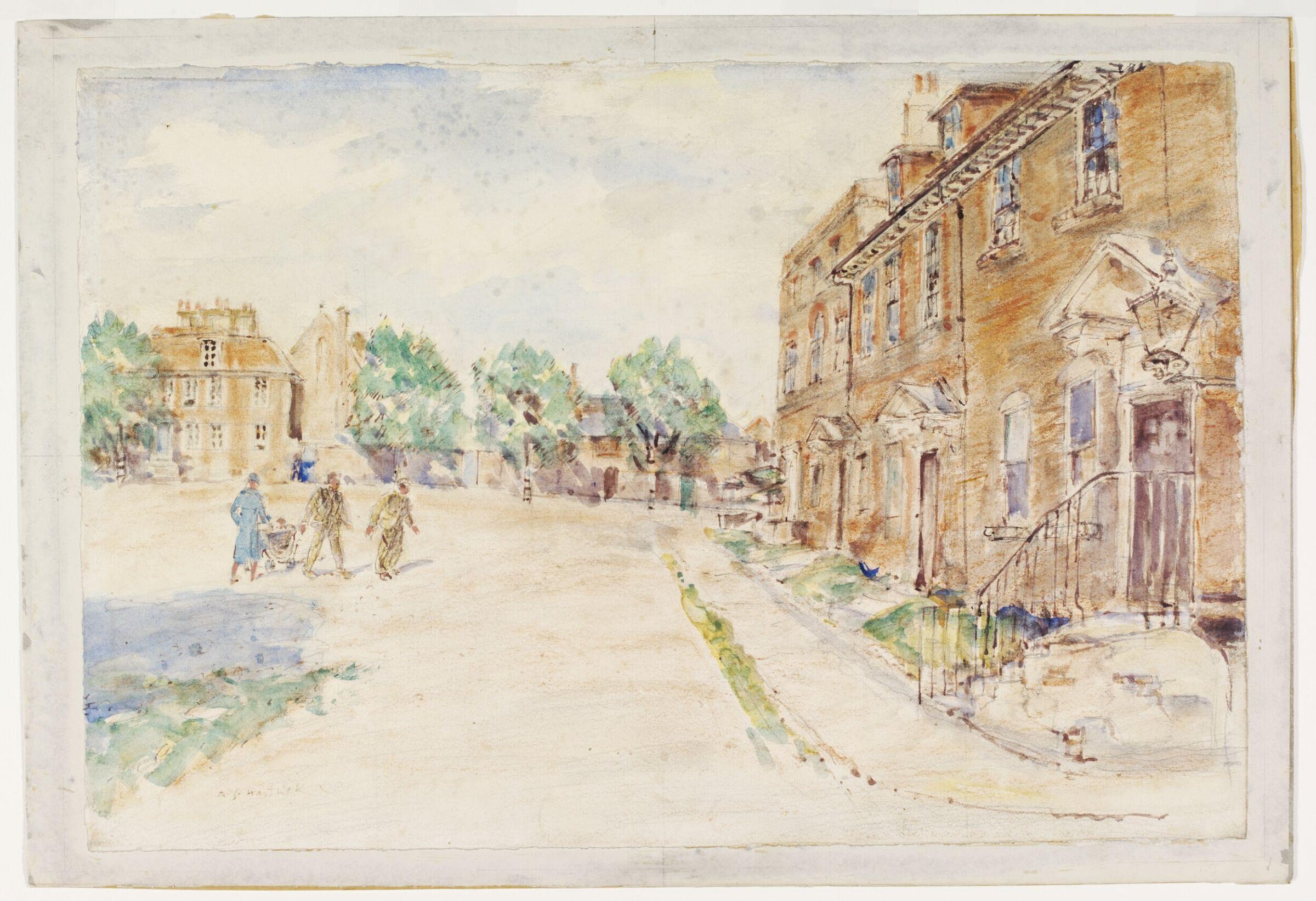 18th century houses at The Butts, Brentford, Archibald Standish Hartrick, ок. 1940
