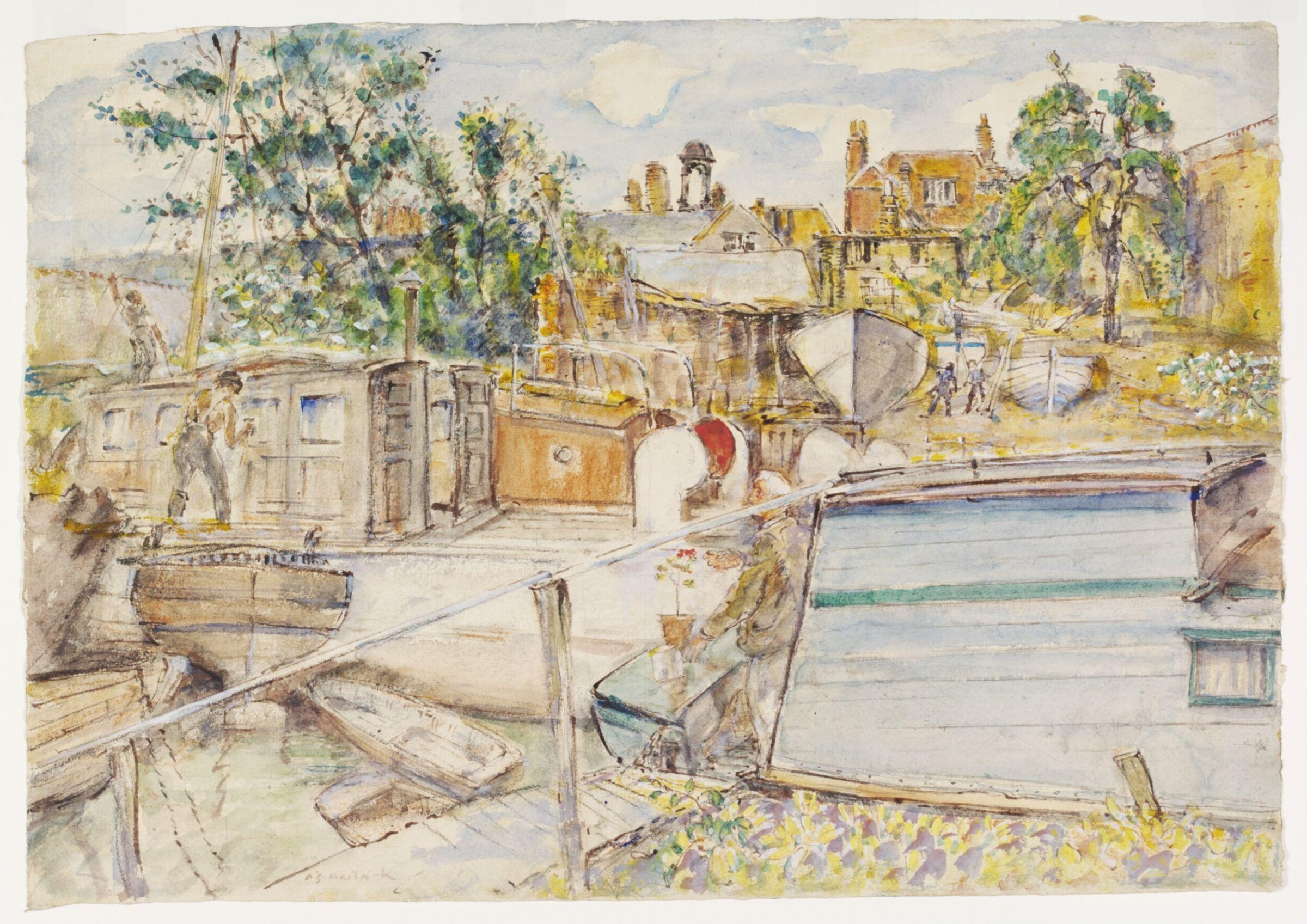Dock of the Grand Union Canal Co., Brentford, Archibald Standish Hartrick, ок. 1940