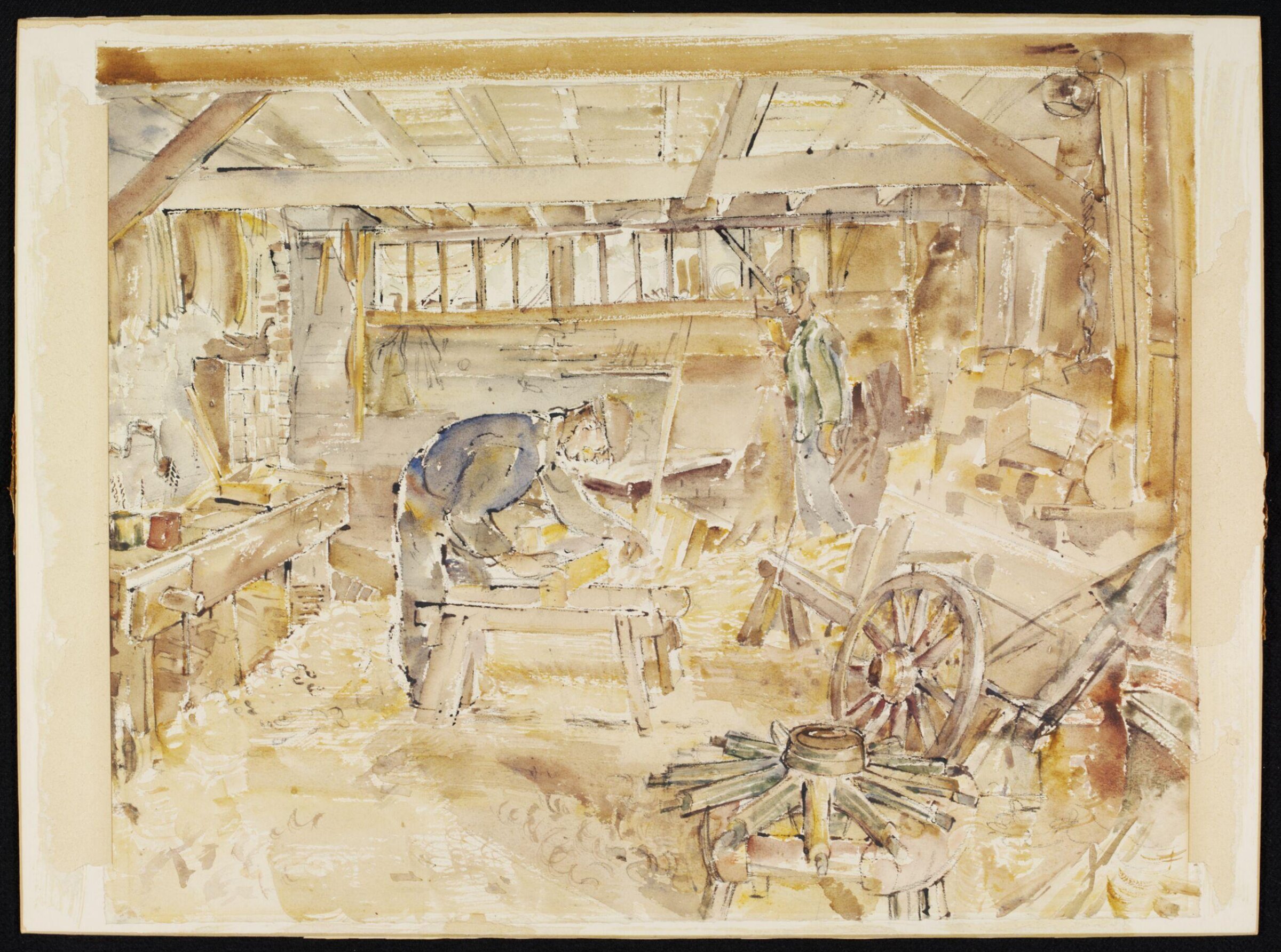 Wheelwrights at work in Mr. J. W. Brunt's Shop, Newington, Hennell, ca. 1940