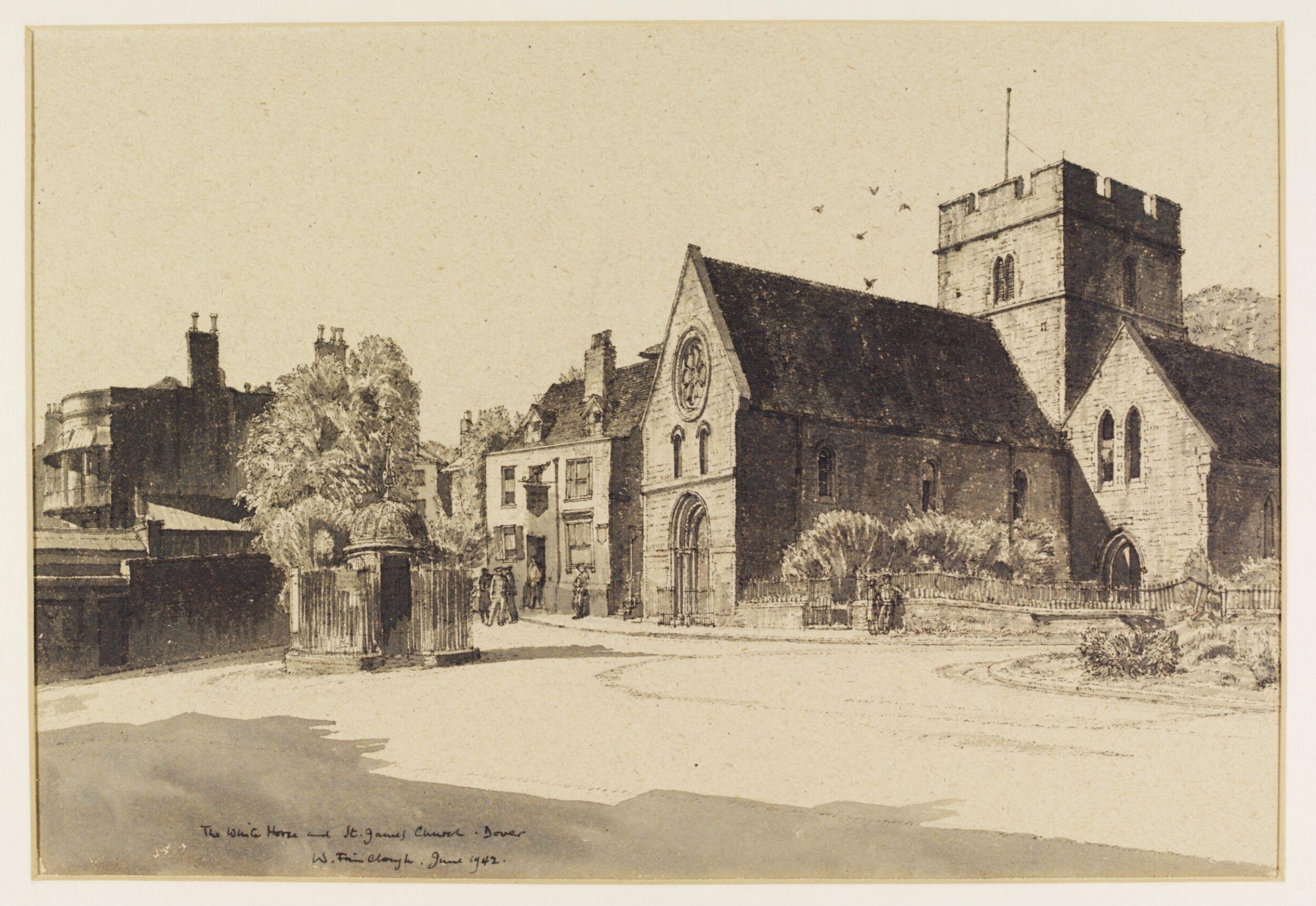 The White Horse Inn and St. James the Apostle's Church, Dover, Fairclough, June 1942