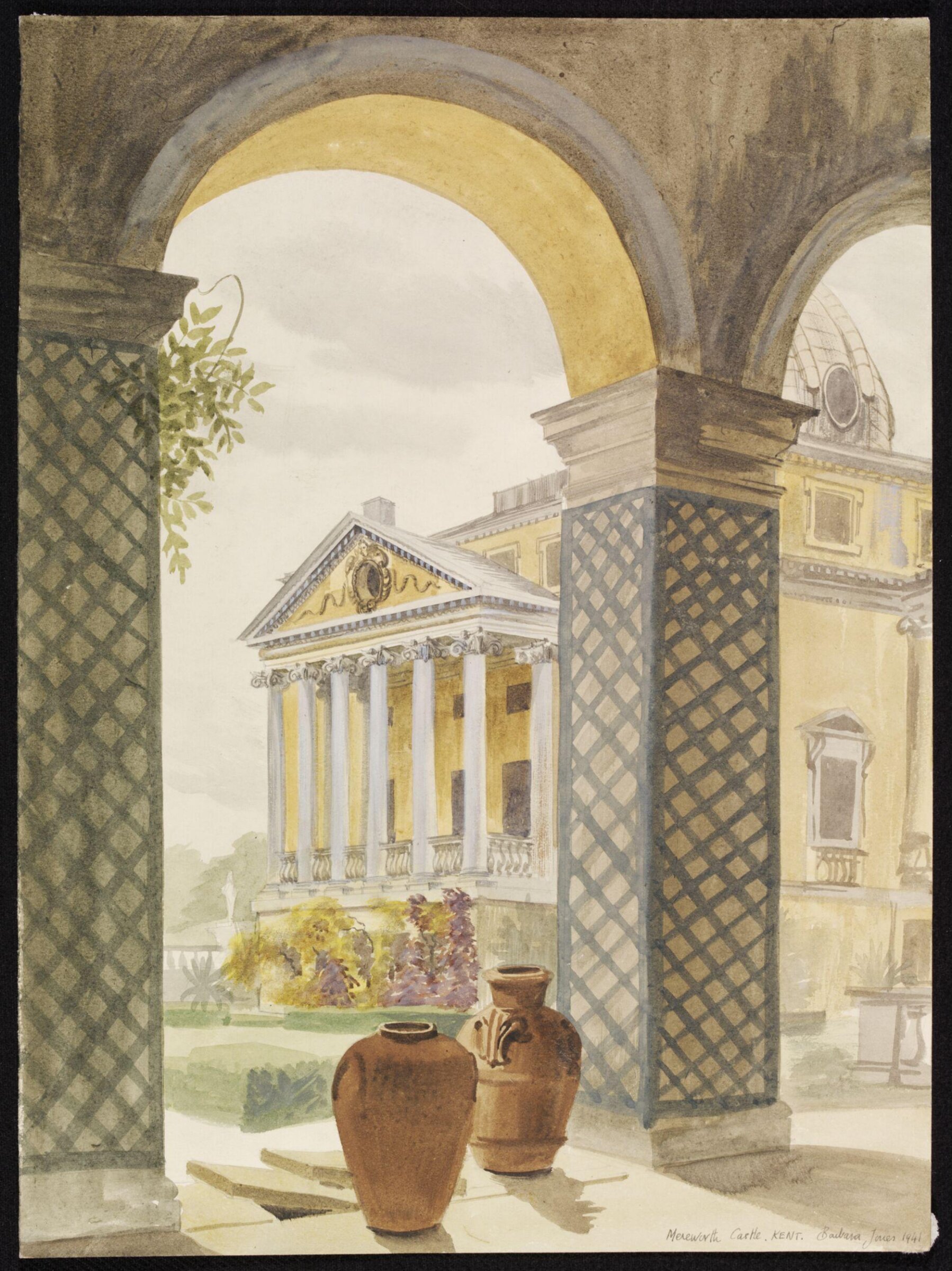 Mereworth Castle; one of the porticoes from the Orangery, Barbara Jones, 1941