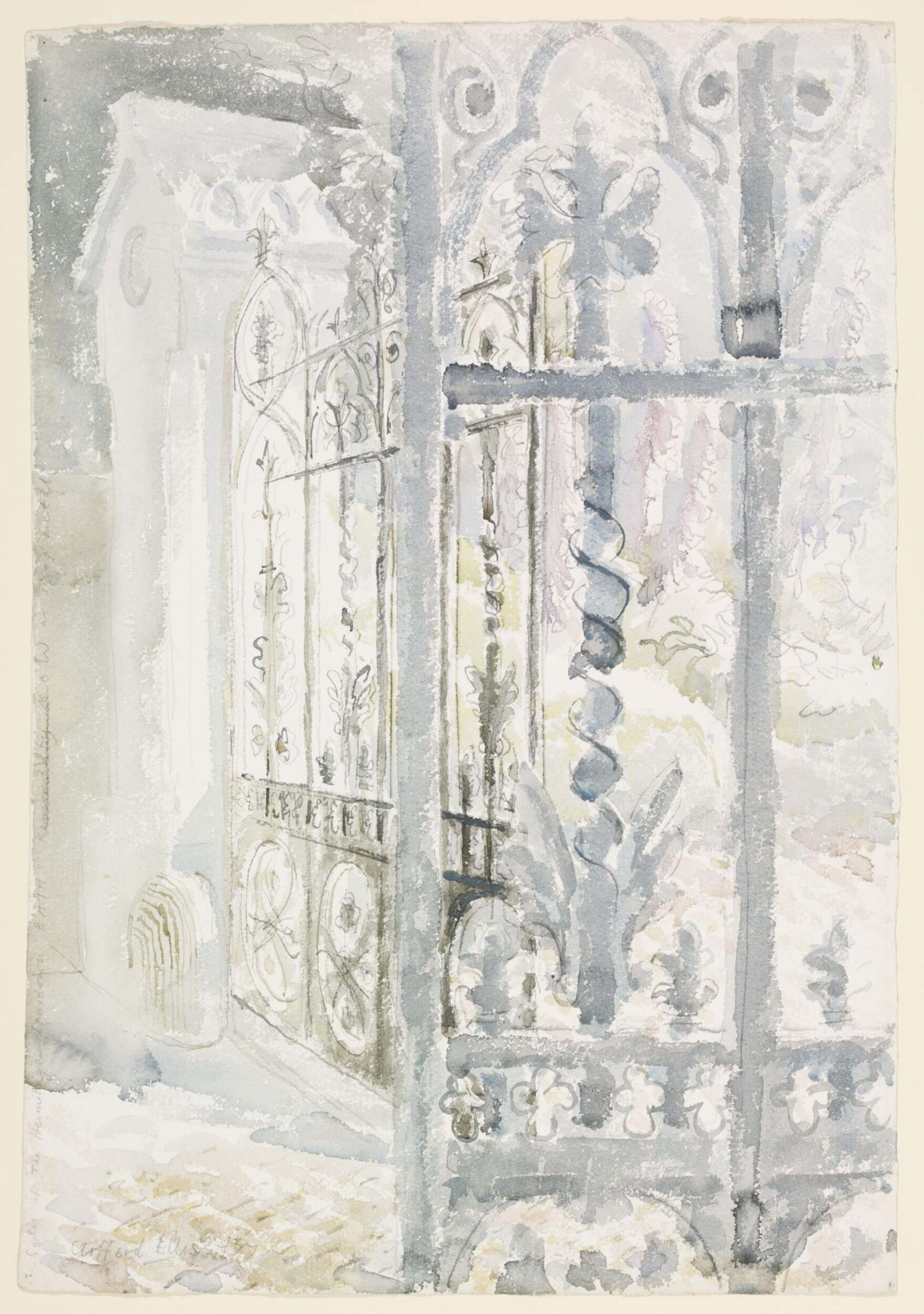 Gates at the Hermitage, Lansdown, Bath, Clifford Ellis, 1943