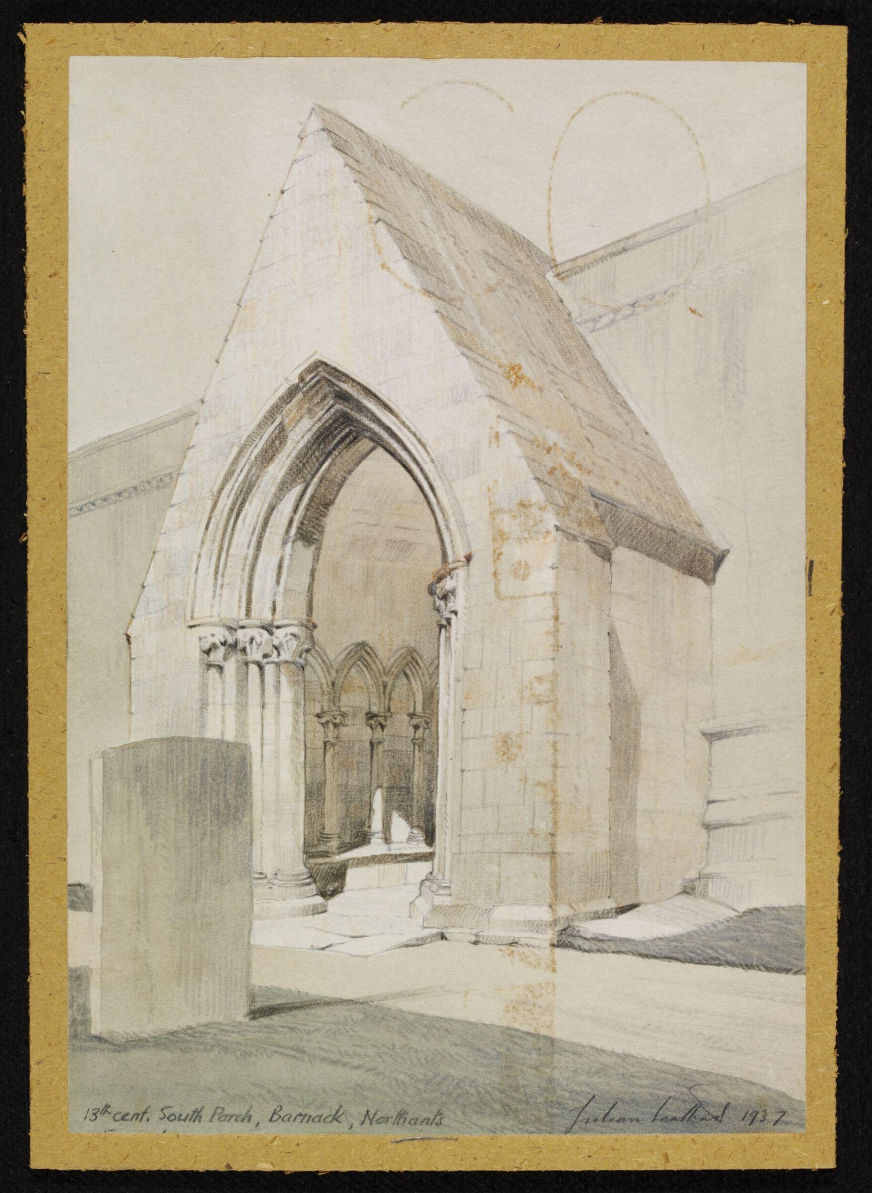 13th century South Porch, Barnack Church, Leathart, 1937