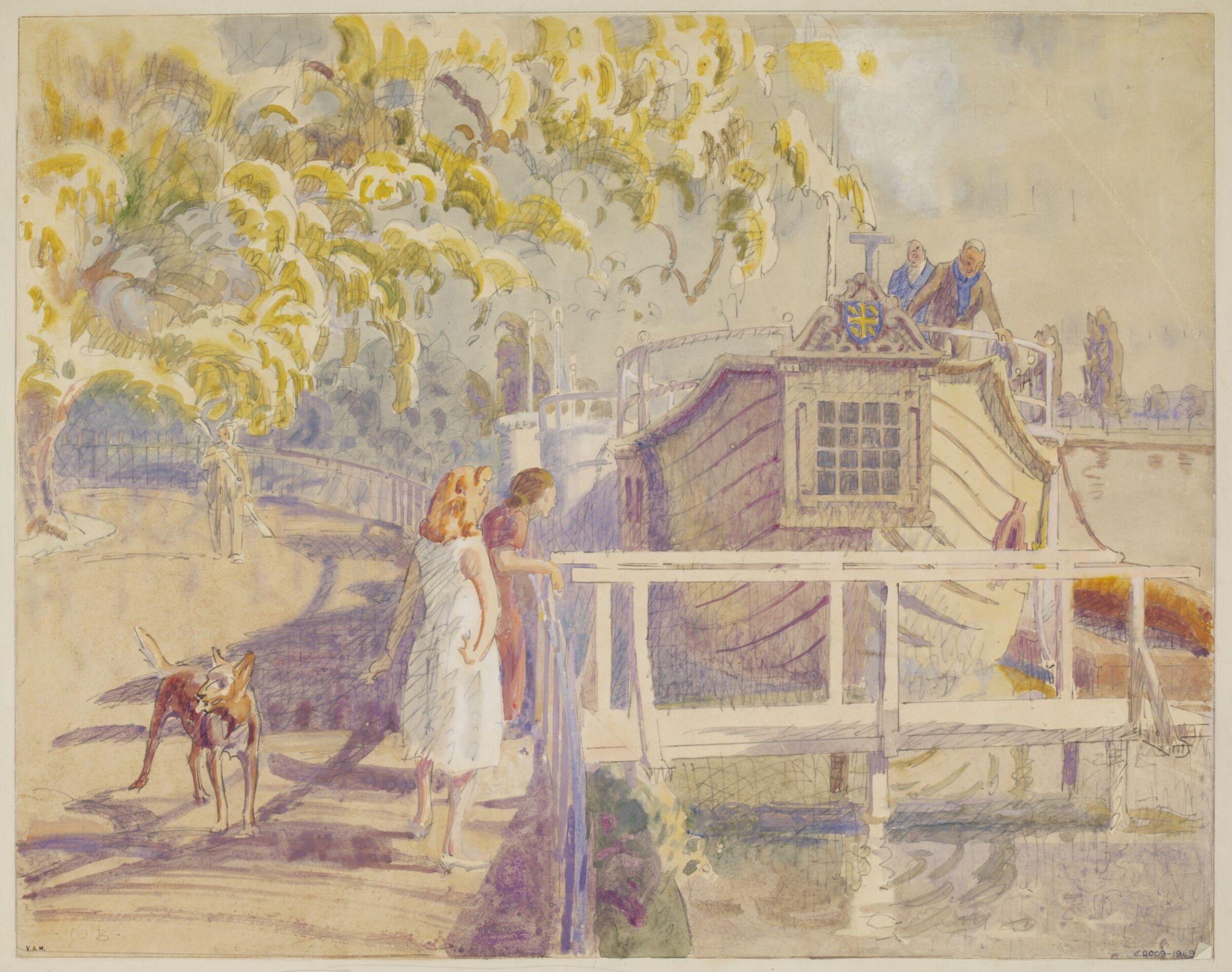 College Barges on the Isis, Oxford, Walter Bayes, ca. 1940
