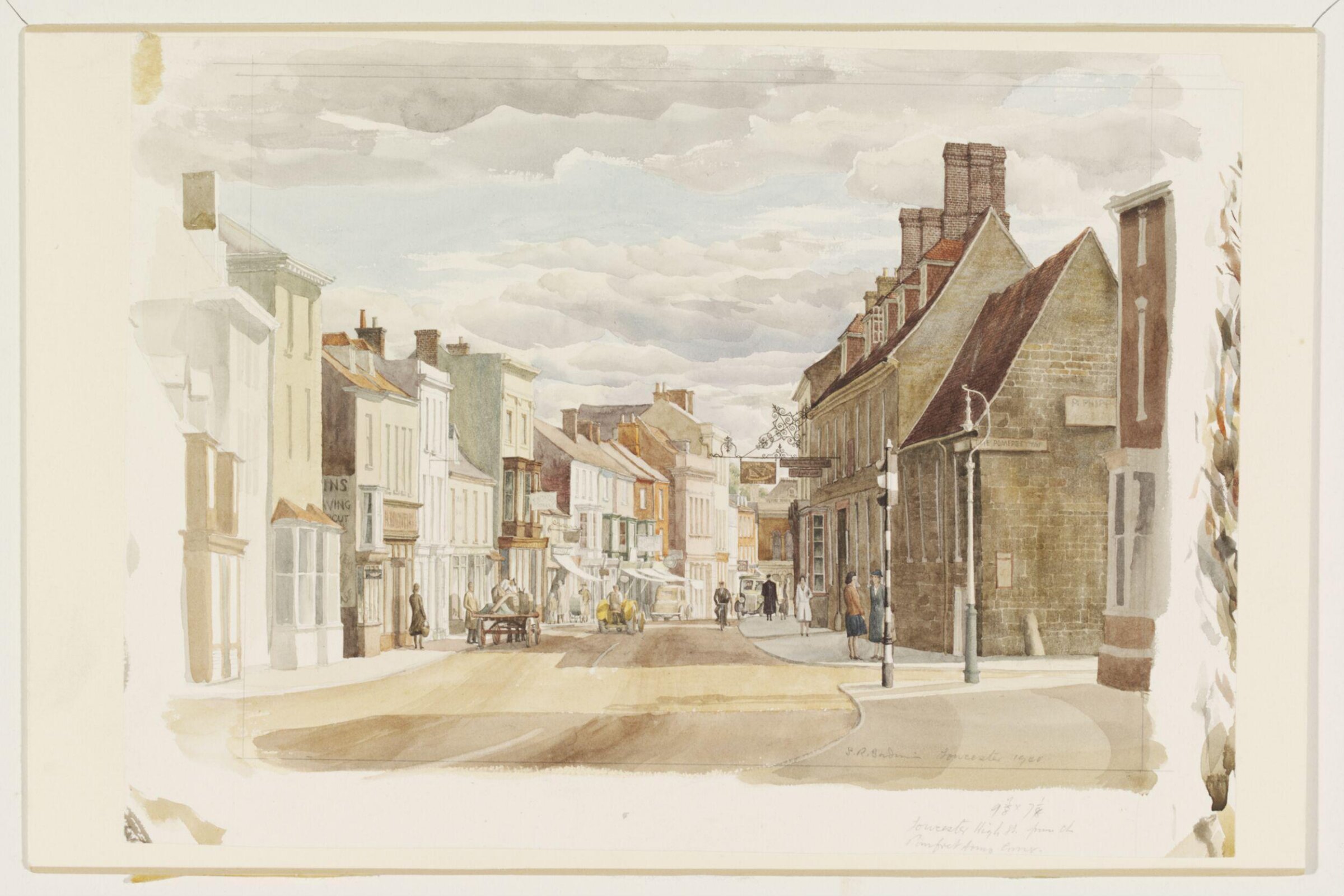 Towcester High Street from the Pomfret Arms Corner, Northamptonshire, Stanley Roy Badmin, 1940