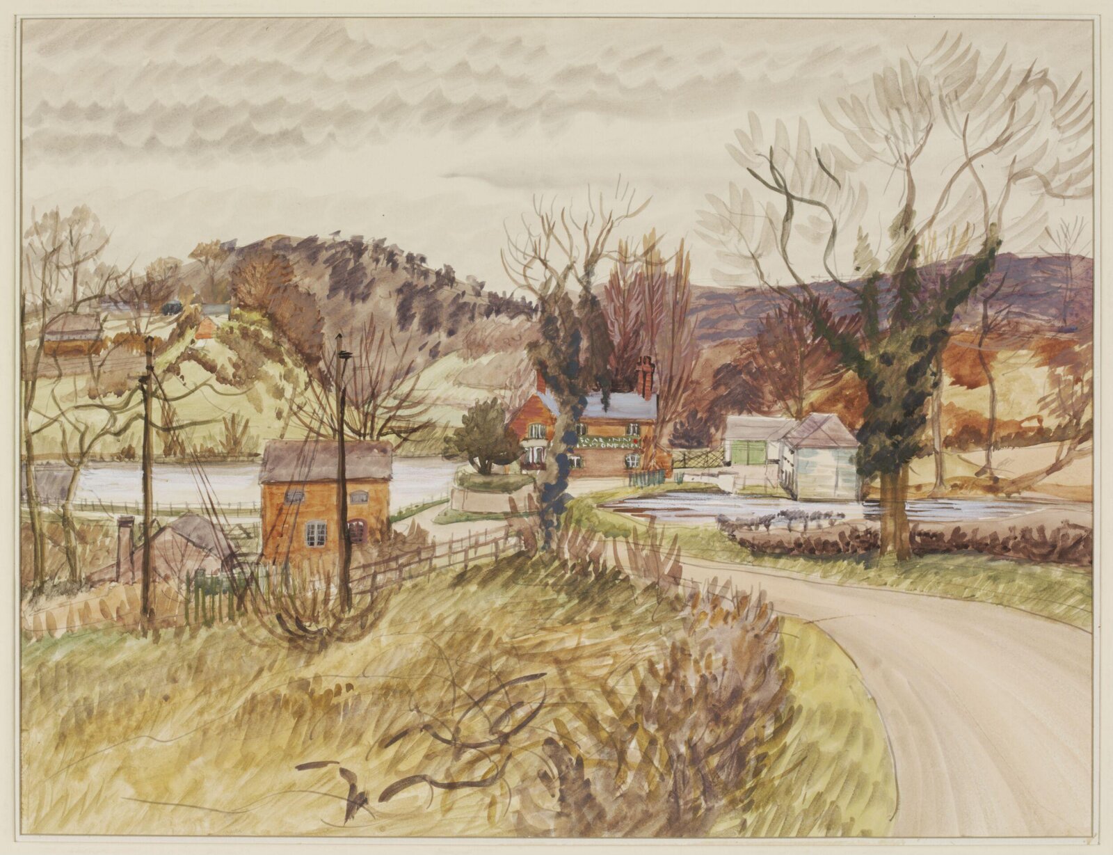 Looking towards The Boar Inn, near Modishall, Puller, 1943