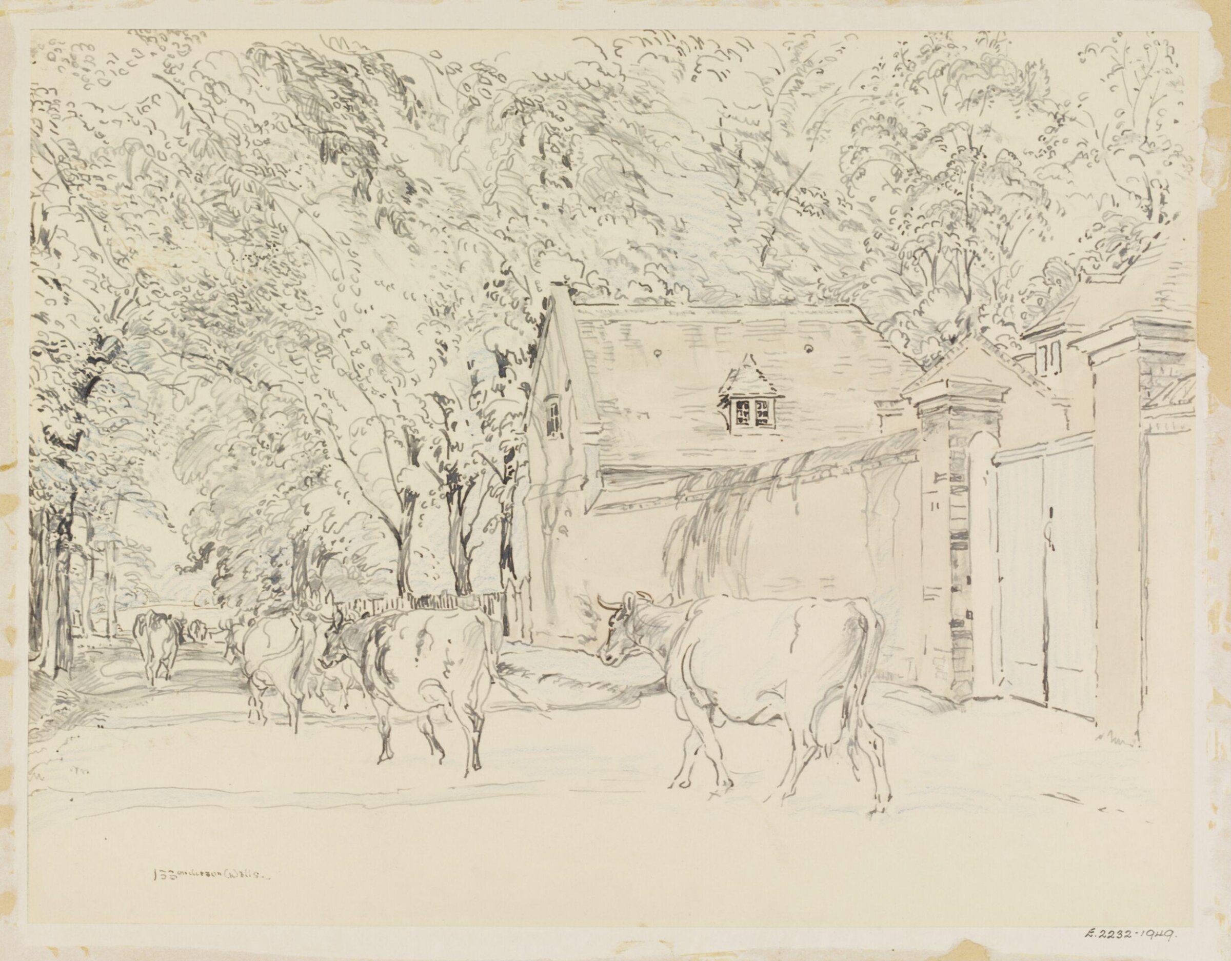 Ham Street, Cows from Manor Farm passing Ham House stables, John Sanderson Sanderson-Wells, ca. 1940