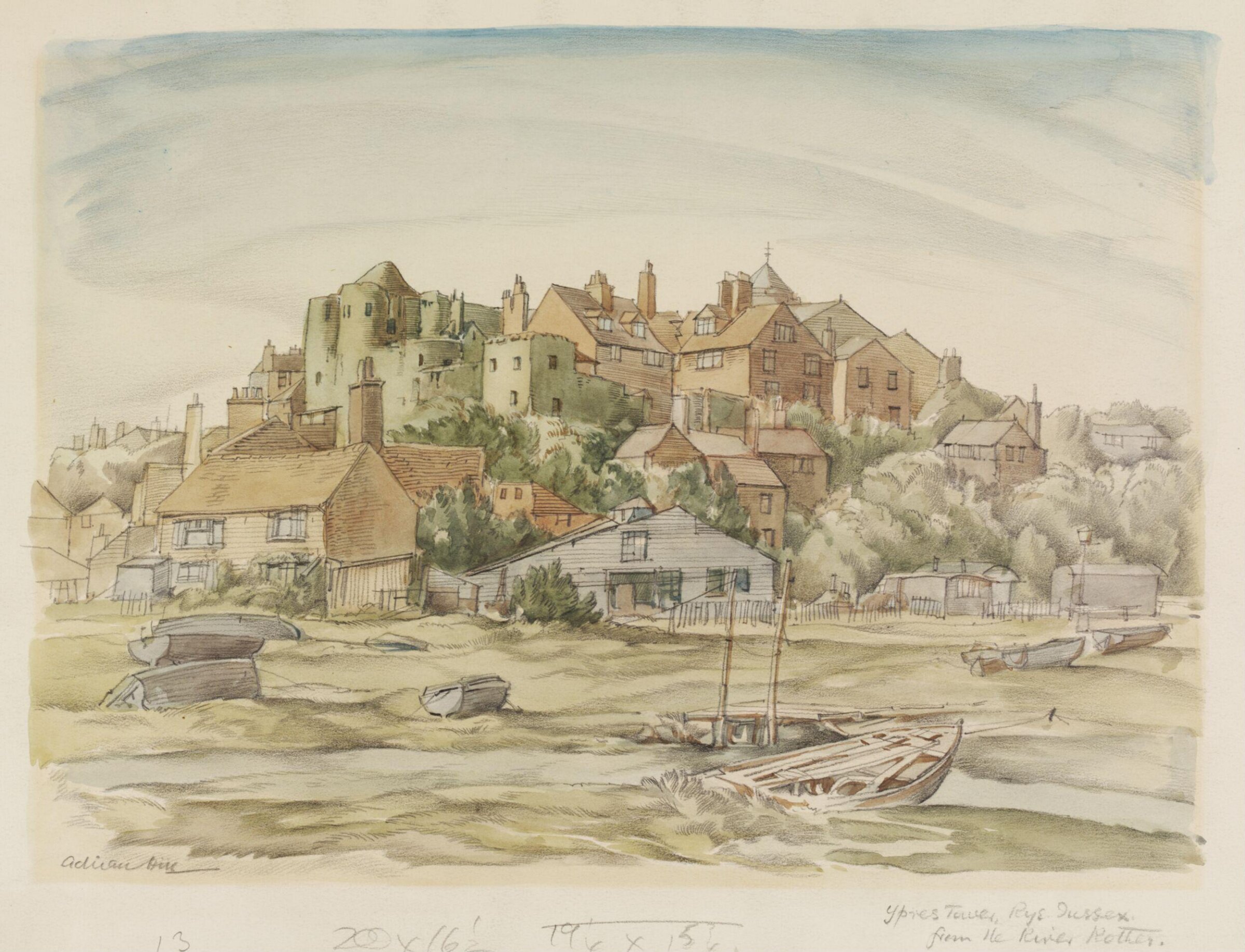 Ypres Tower, Rye, from the River Rother, Sussex, Adrian Hill, ca. 1940