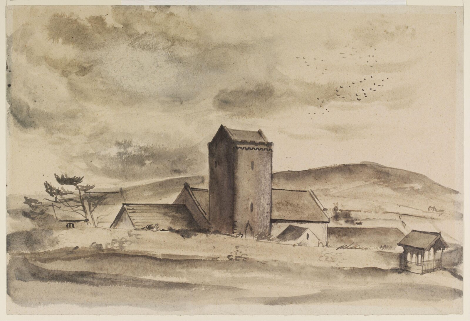 Llangennith Church, Gower, Glamorganshire, Mona Moore, ca. 1940