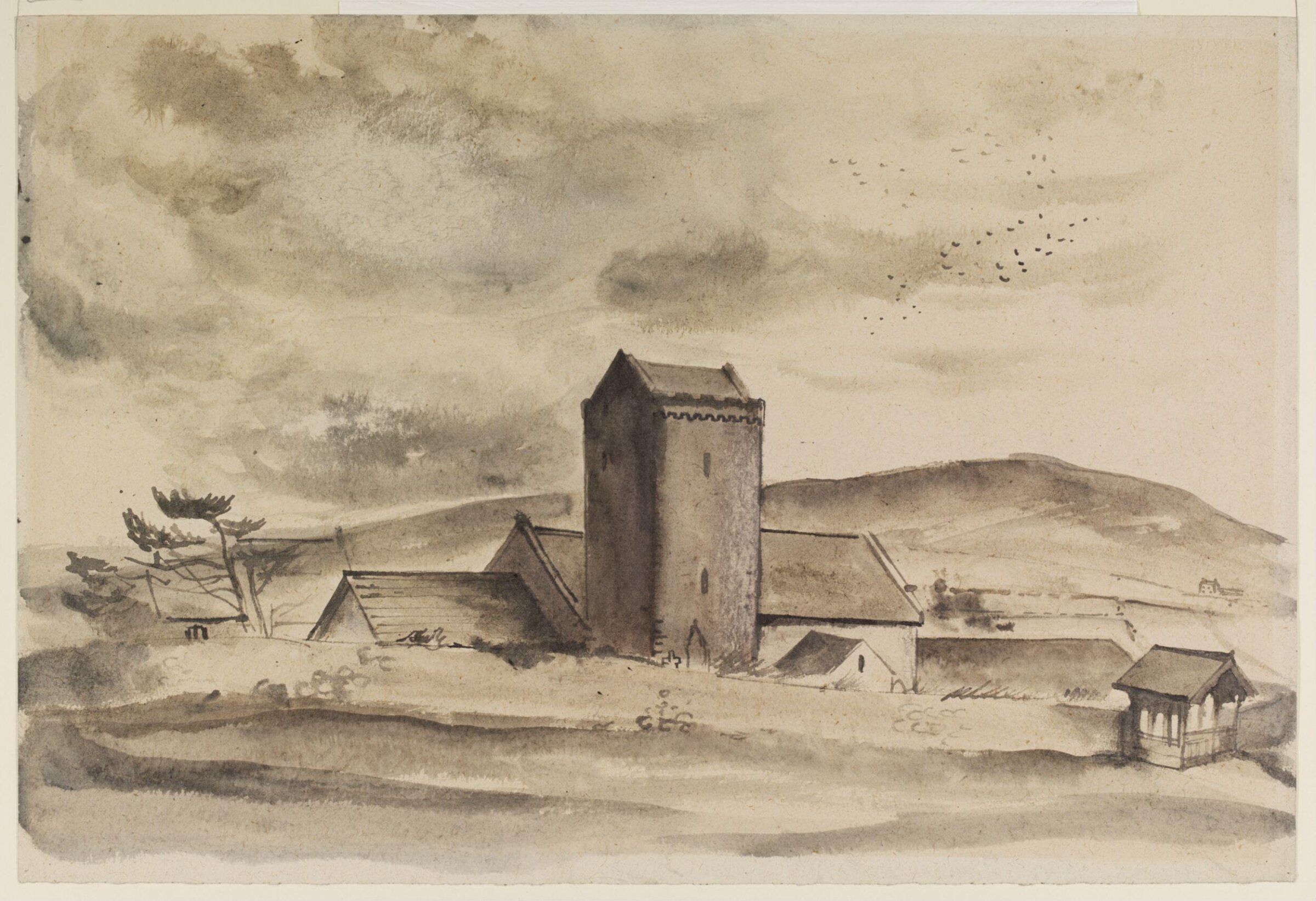 Llangennith Church, Gower, Glamorganshire, Mona Moore, ca. 1940