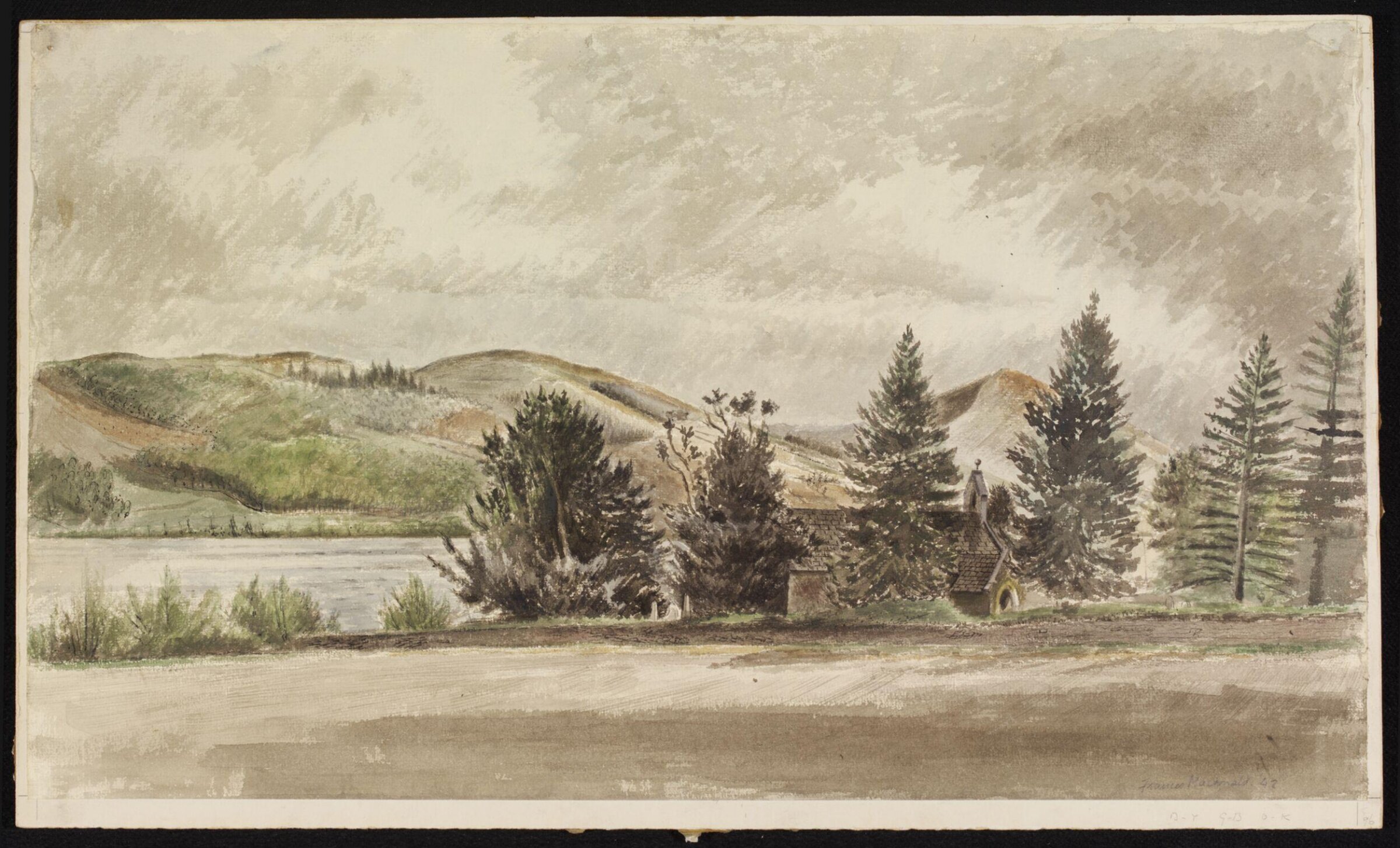 St. Beuno's Llan-y-cil, Llyn Tegid and the Aran Peak, Merionethshire, Frances Macdonald, 1942