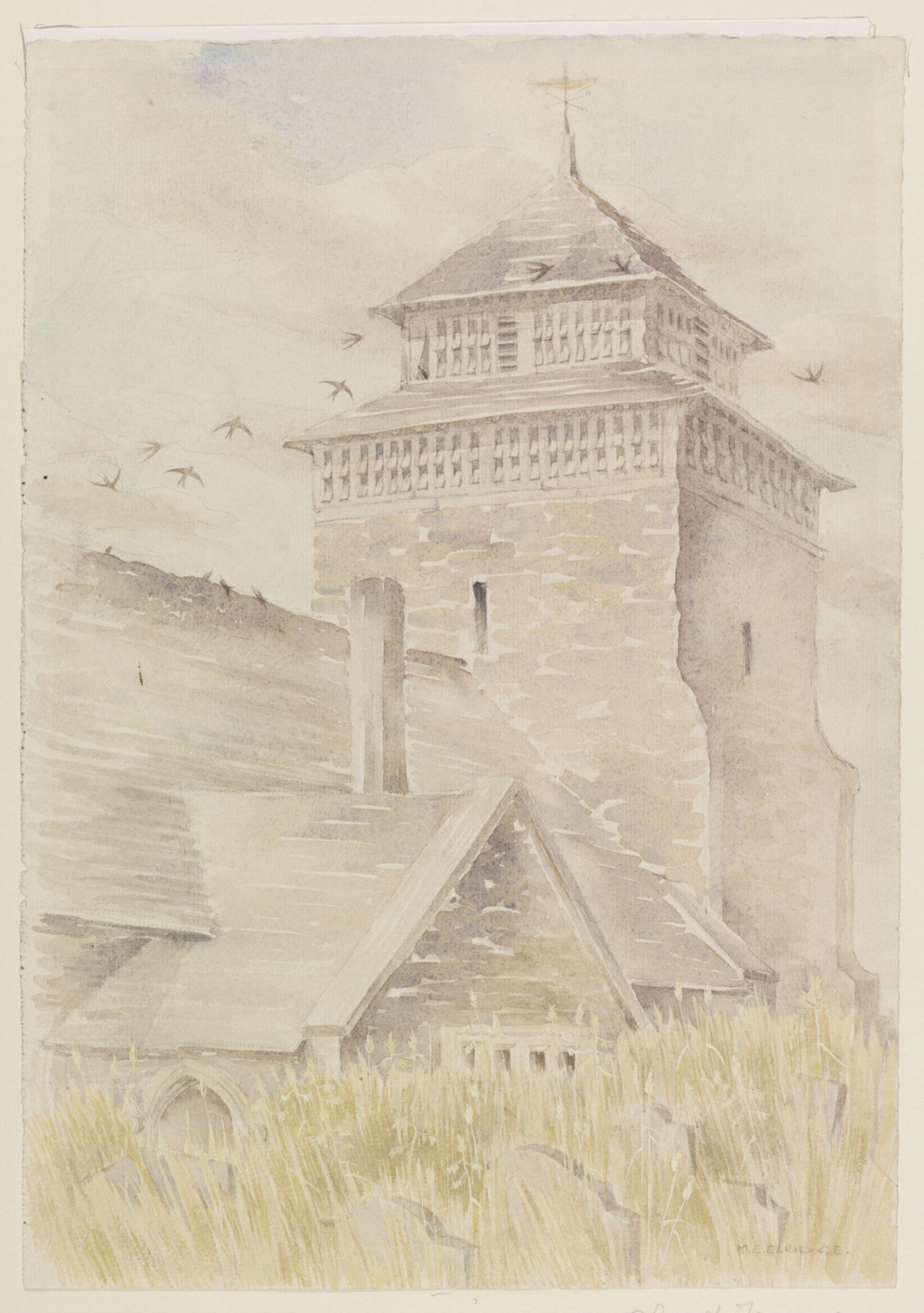 Bettws-y-Edewain Church Tower, Montgomeryshire, Mildred E. Eldridge, ca. 1941