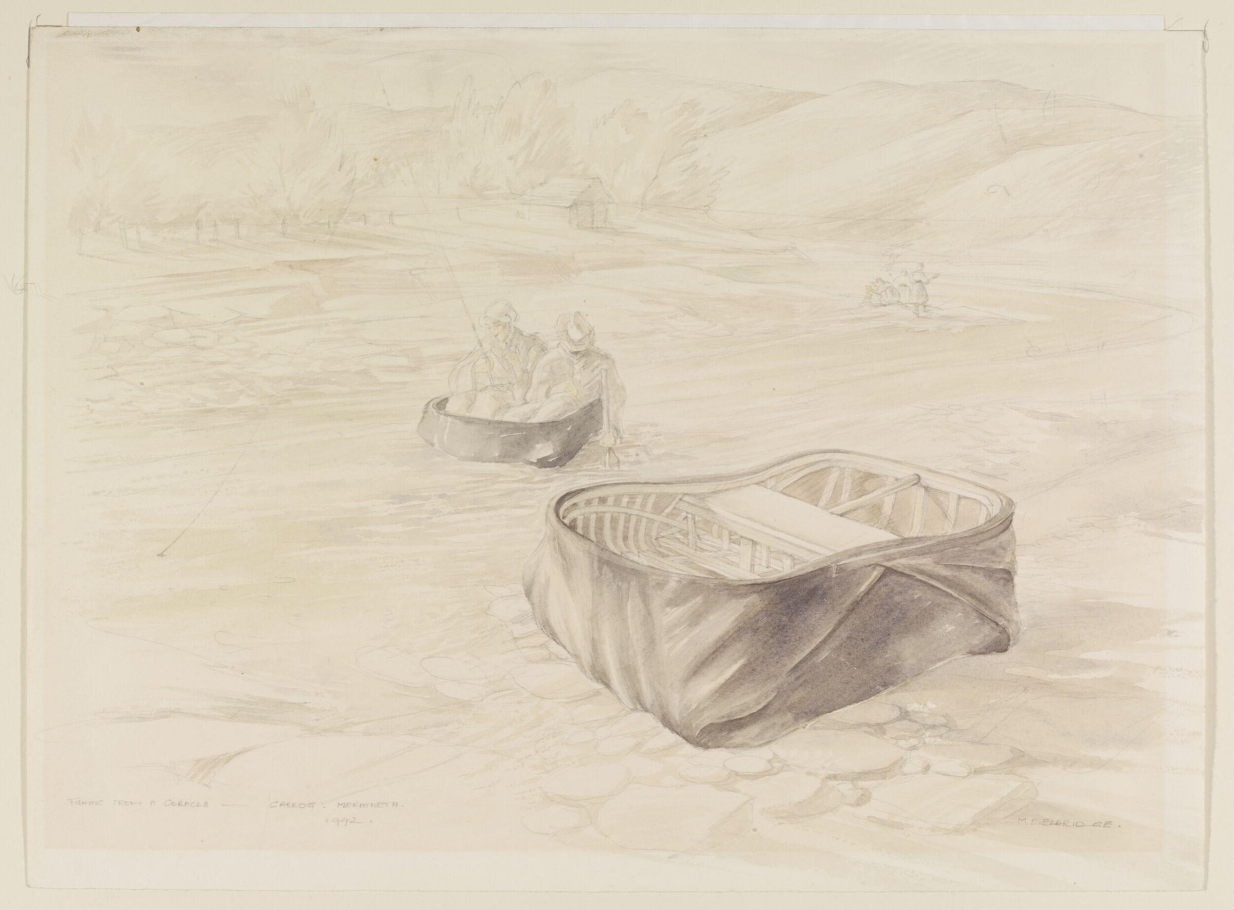 Fishing from a Coracle, Carrog, Merionethshire, Mildred E. Eldridge, 1942