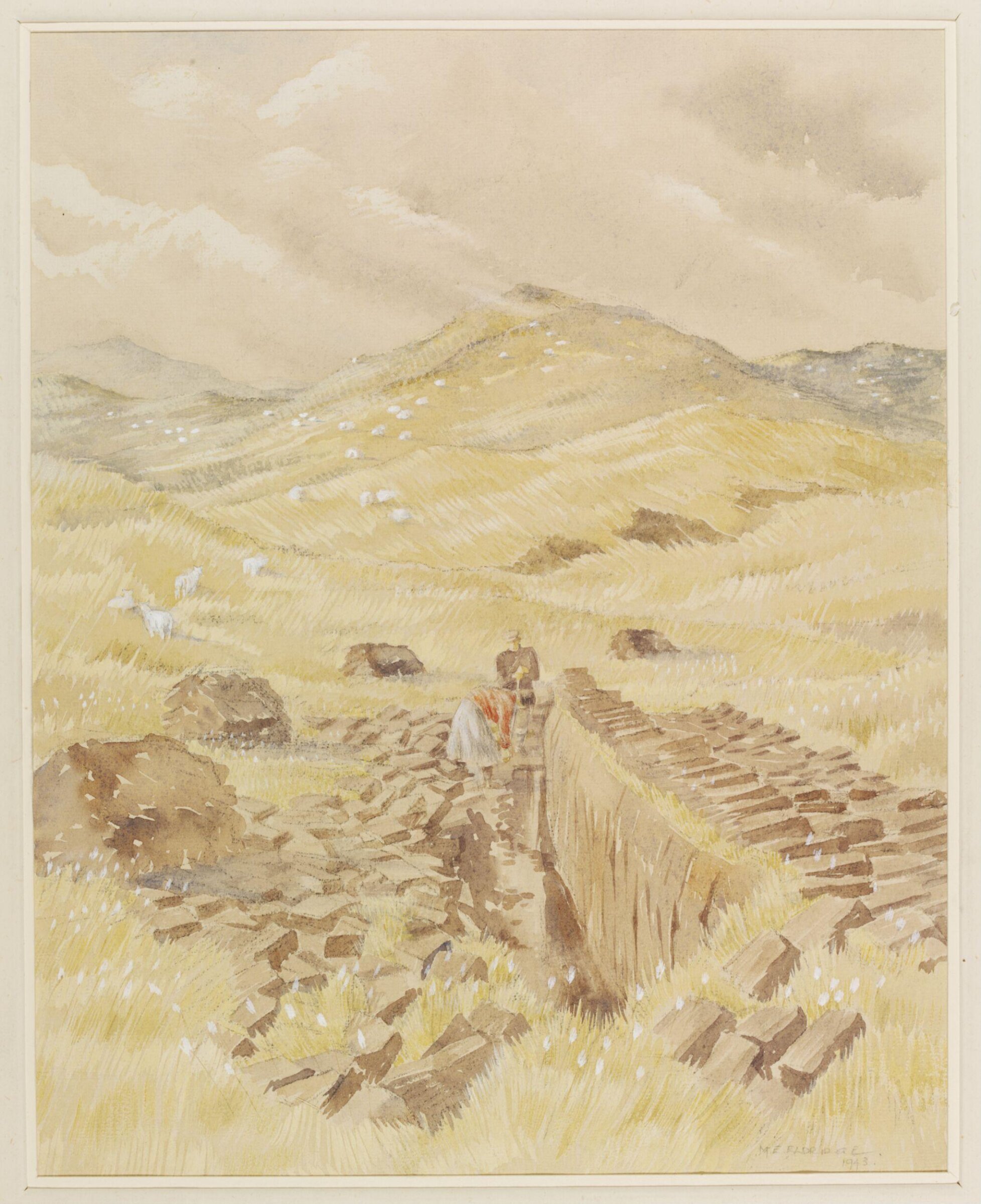 Peat Cutting, Cefn Coch, Montgomeryshire, Mildred E. Eldridge, 1943