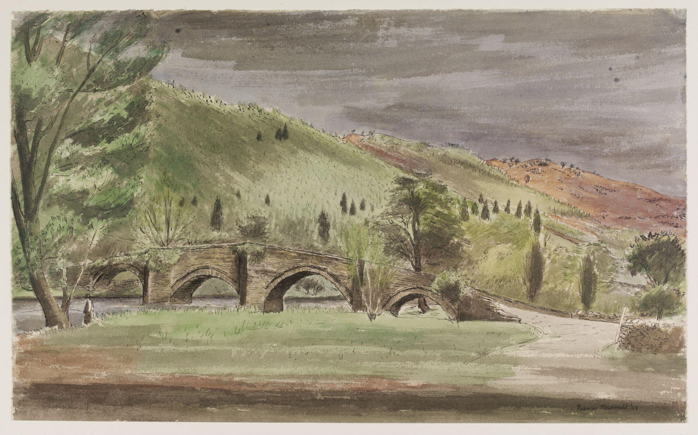 Pont dol Rhiw Gelen (Bridge over the Goedel designed by Inigo Jones), Merionethshire, Frances Macdonald, 1942