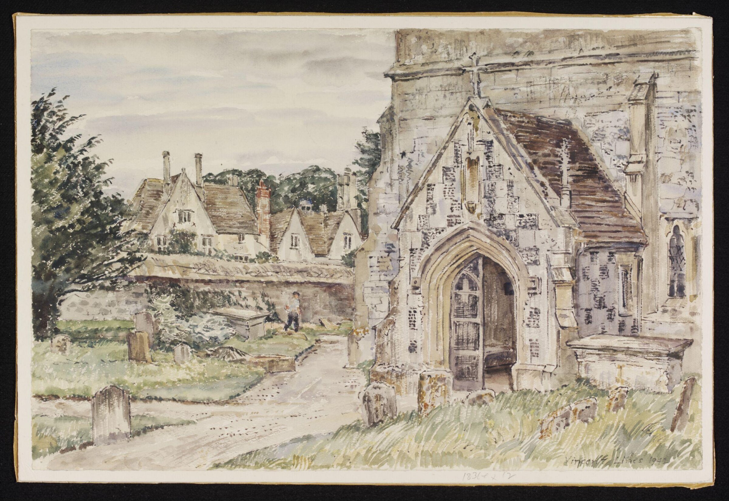 Church Porch and Manor, Avebury, Lines, 1942