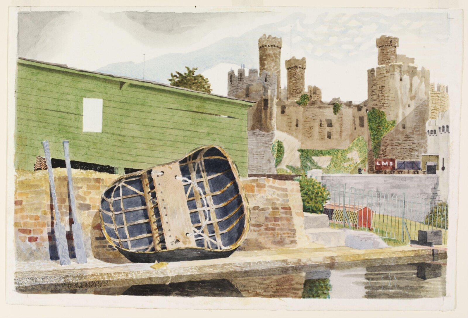 Conway Castle and Coracle, Caernarvonshire, Kenneth Rowntree, ca. 1940
