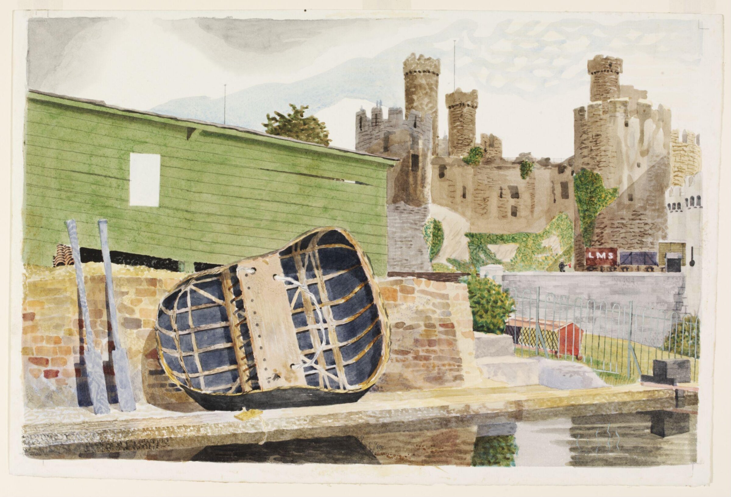 Conway Castle and Coracle, Caernarvonshire, Kenneth Rowntree, ca. 1940