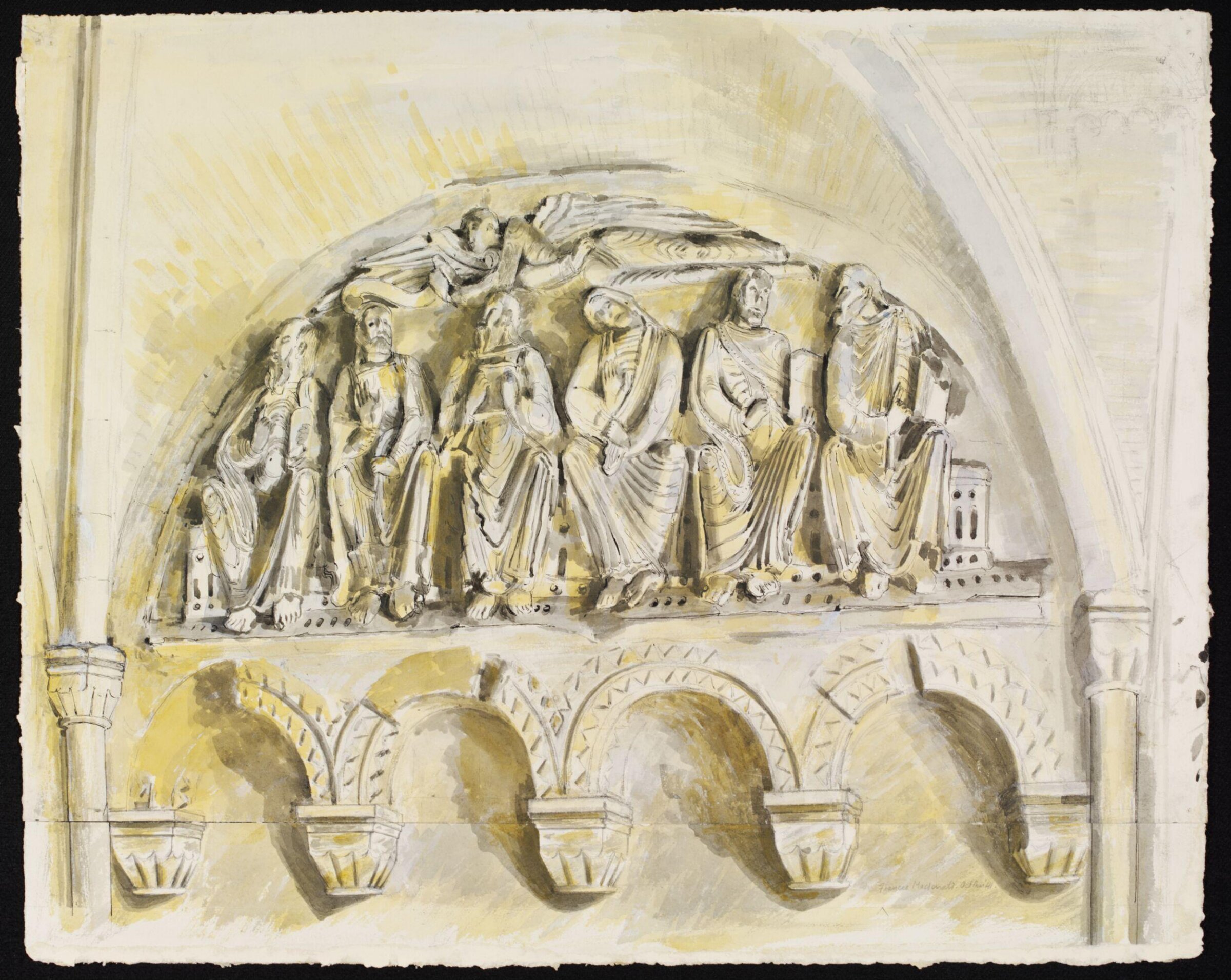 Tympanum, Abbey Porch, Malmesbury, Frances Macdonald, October 1941