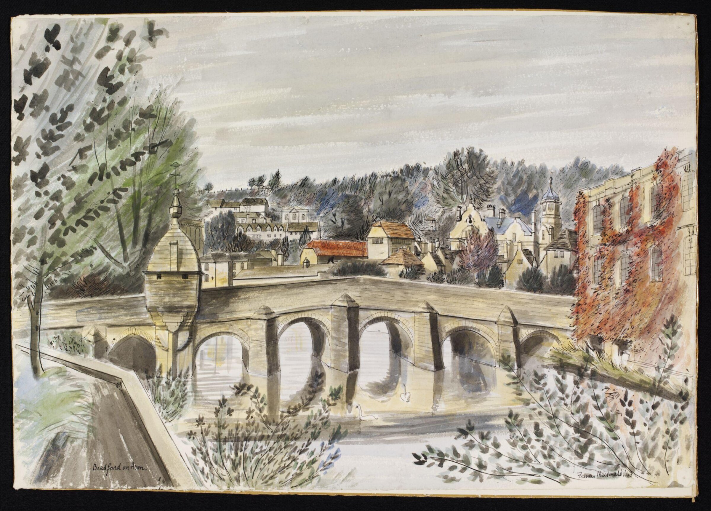 View of Bradford-on-Avon, with the bridge in the foreground, Frances Macdonald, 1943