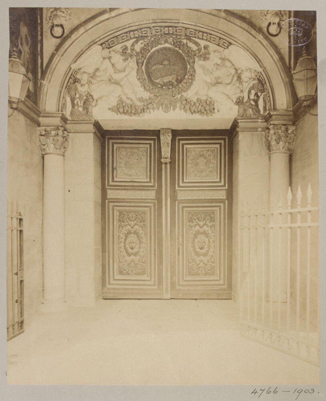 Atget, Jean-Eugène-Auguste, Porte doree made by order of Francis I from design by Primaticcio, Fontainebleau, France