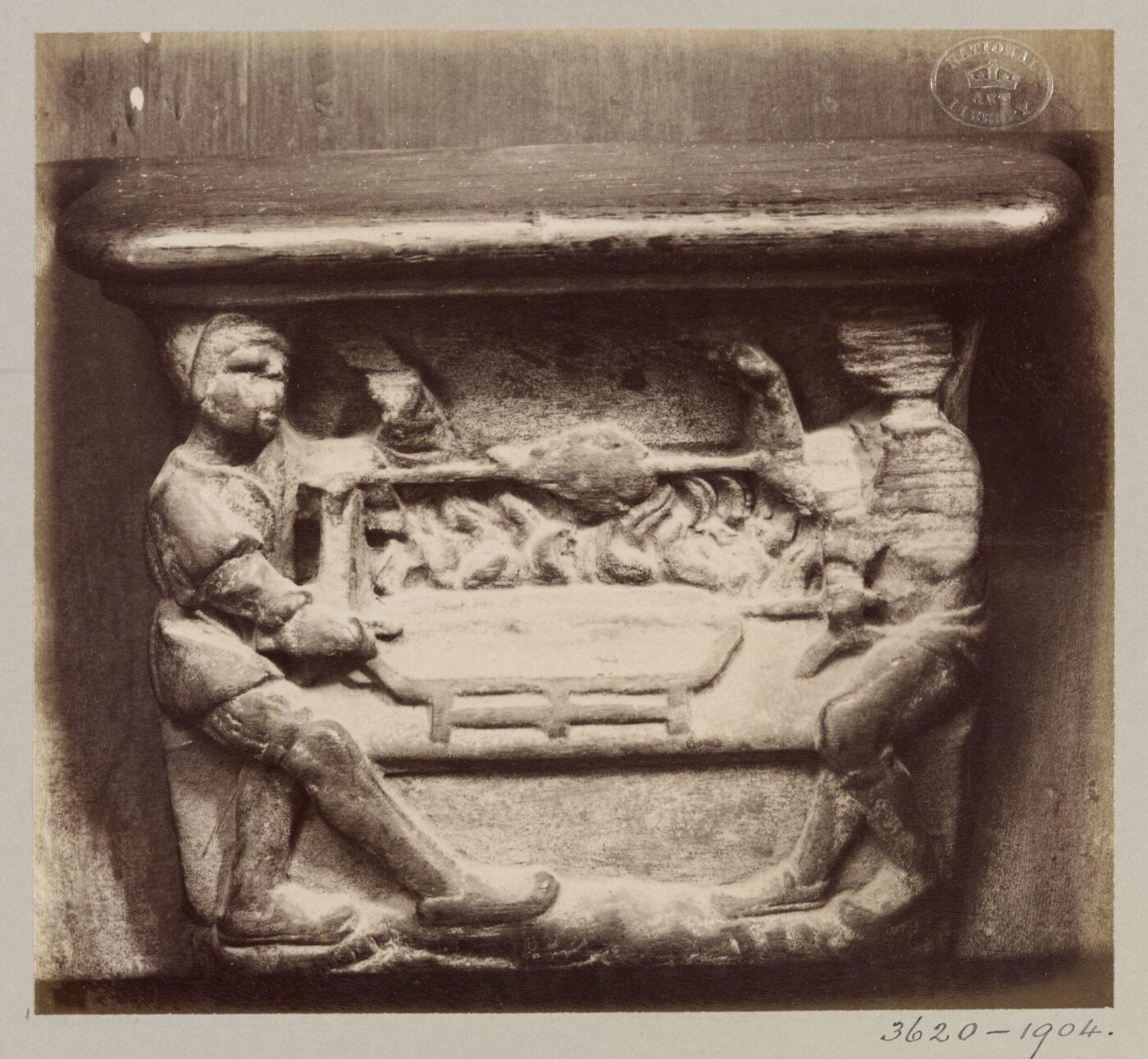 Atget, Jean-Eugène-Auguste, Church of SS Gervais et Protais, Miserere Seat (Two men turning a spit), XVI Century', Paris, France