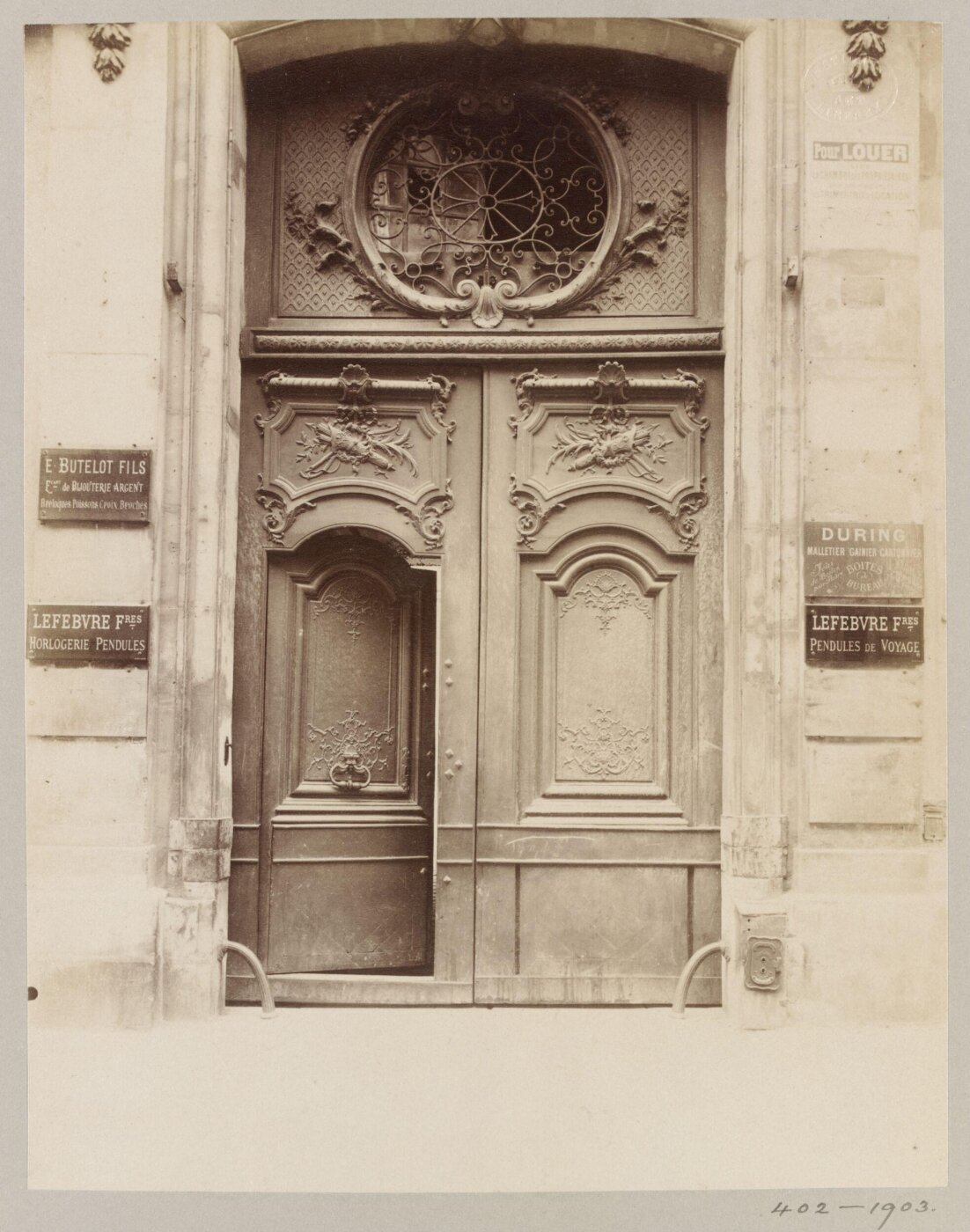 Atget, Jean-Eugène-Auguste, Doorway, Hotel Bergeret, Paris, France