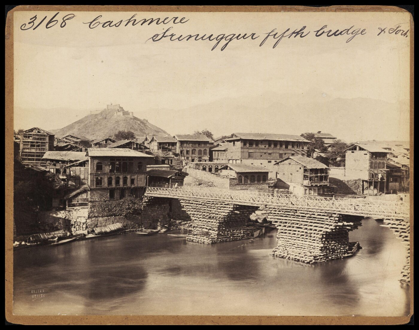 Francis Frith, Cashmere.  Srinuggur fifth bridge & fort