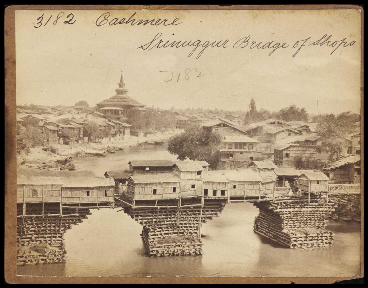 Francis Frith, Cashmere. Srinuggur Bridge of Shops