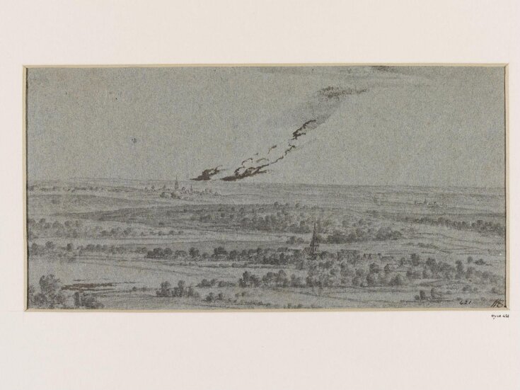 Panoramic River Landscape With Smoke Rising From a Fire in the Far Distance top image