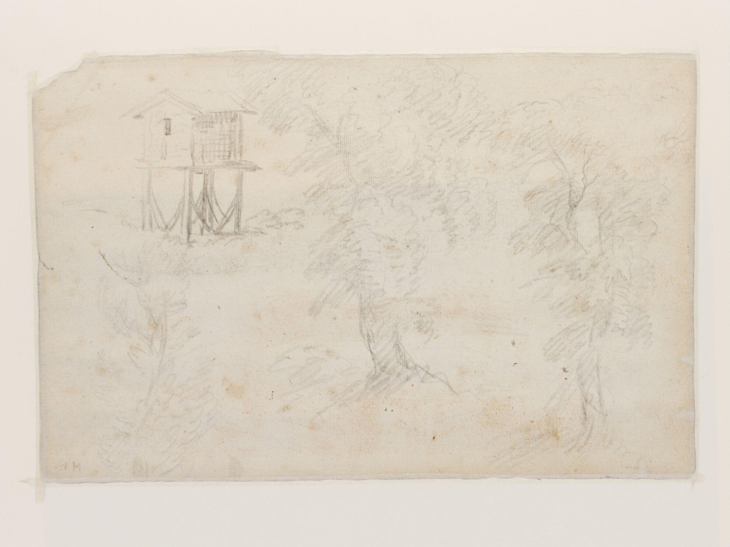 Sketches of trees and of a Turkish fisherman's hut on stilts, Antoine de Favray, 1762