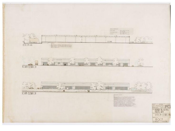 Section and elevations for the Herman Miller Factory, Bath, UK image