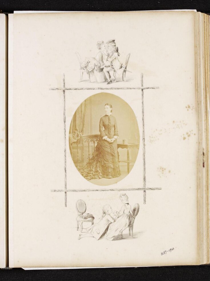 Portrait of lady with drawings of courting couples top image
