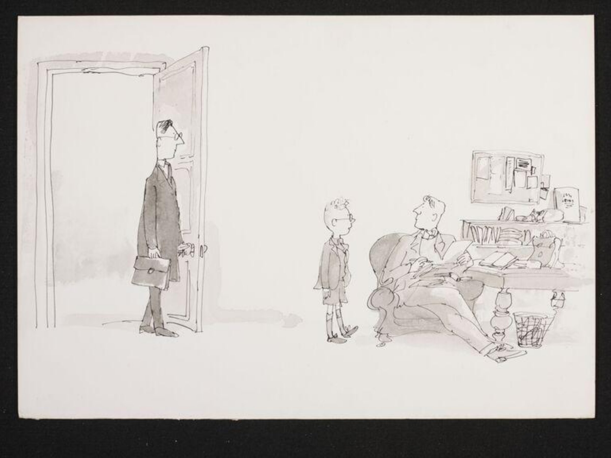 Illustration for the BBC Jackanory edition of "Thanks to Jennings", Quentin Blake, 1969