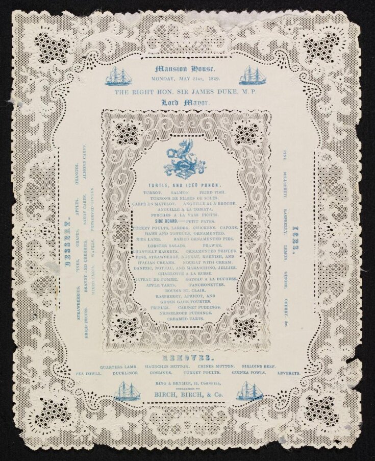 Menu of a banquet given by the Lord Mayor Sir James Duke top image