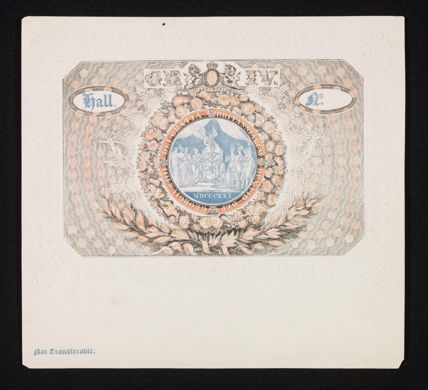 Unknown, Admission ticket to Westminster Hall, for the Coronation Banquet of King George IV