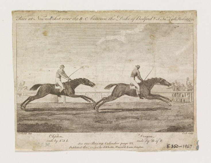 Race at Newmarket over the B:C: between the Duke of Bedford and Sir John Lade, November 10, 1792 top image