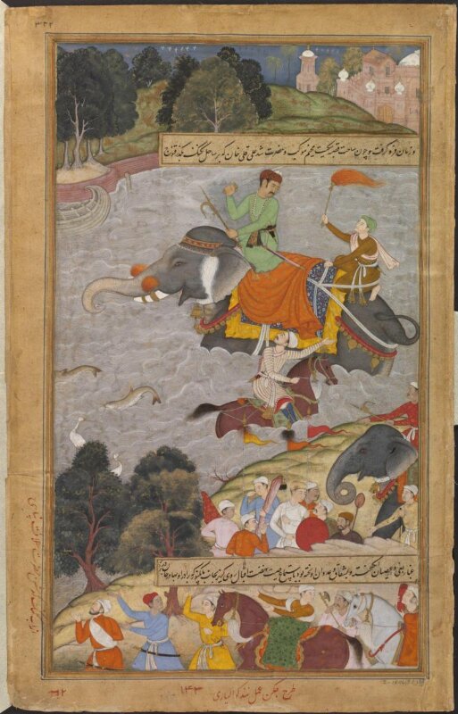 Akbar Crosses the Ganges on an Elephant
