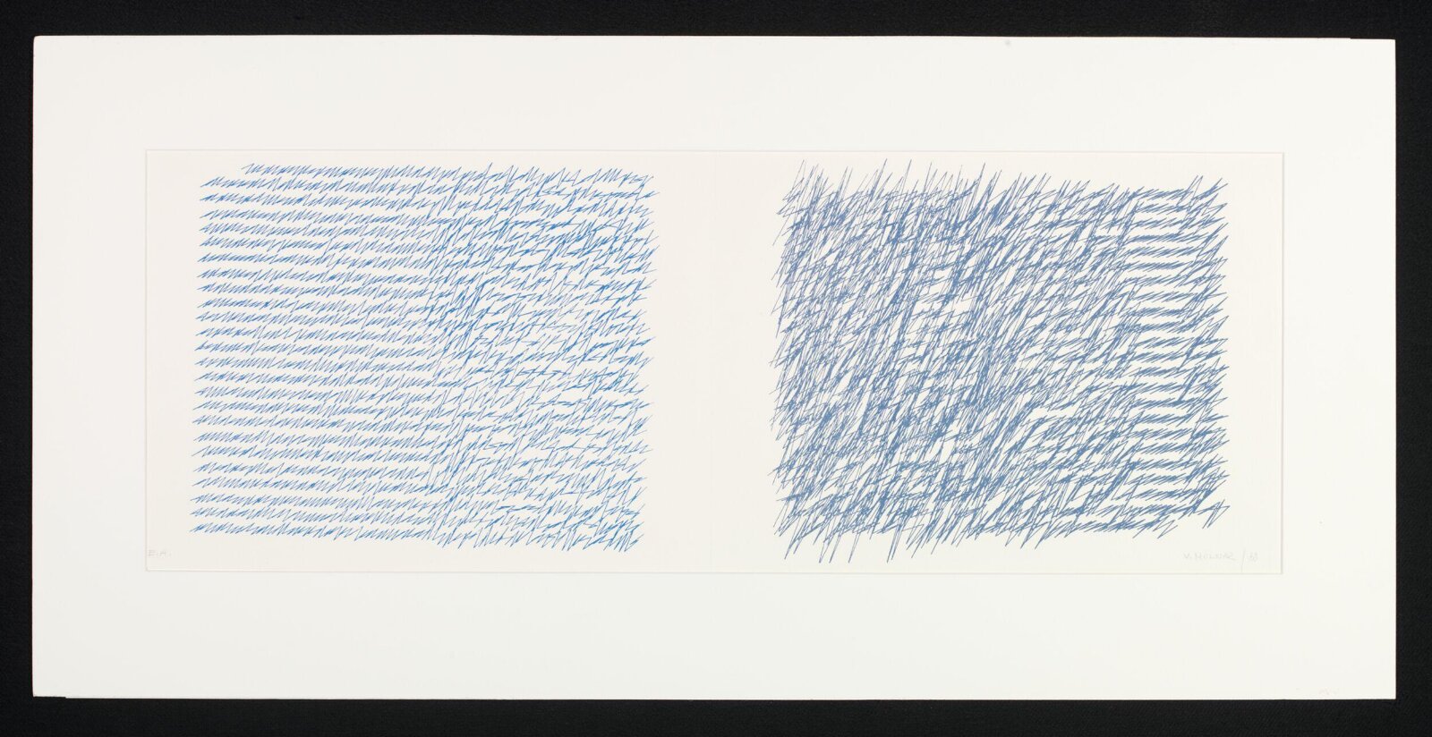 Letters from my Mother: two panels of blue looping lines like handwriting, the right one more agitated