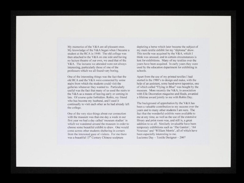 Contribution to V&A's 150th anniversary album