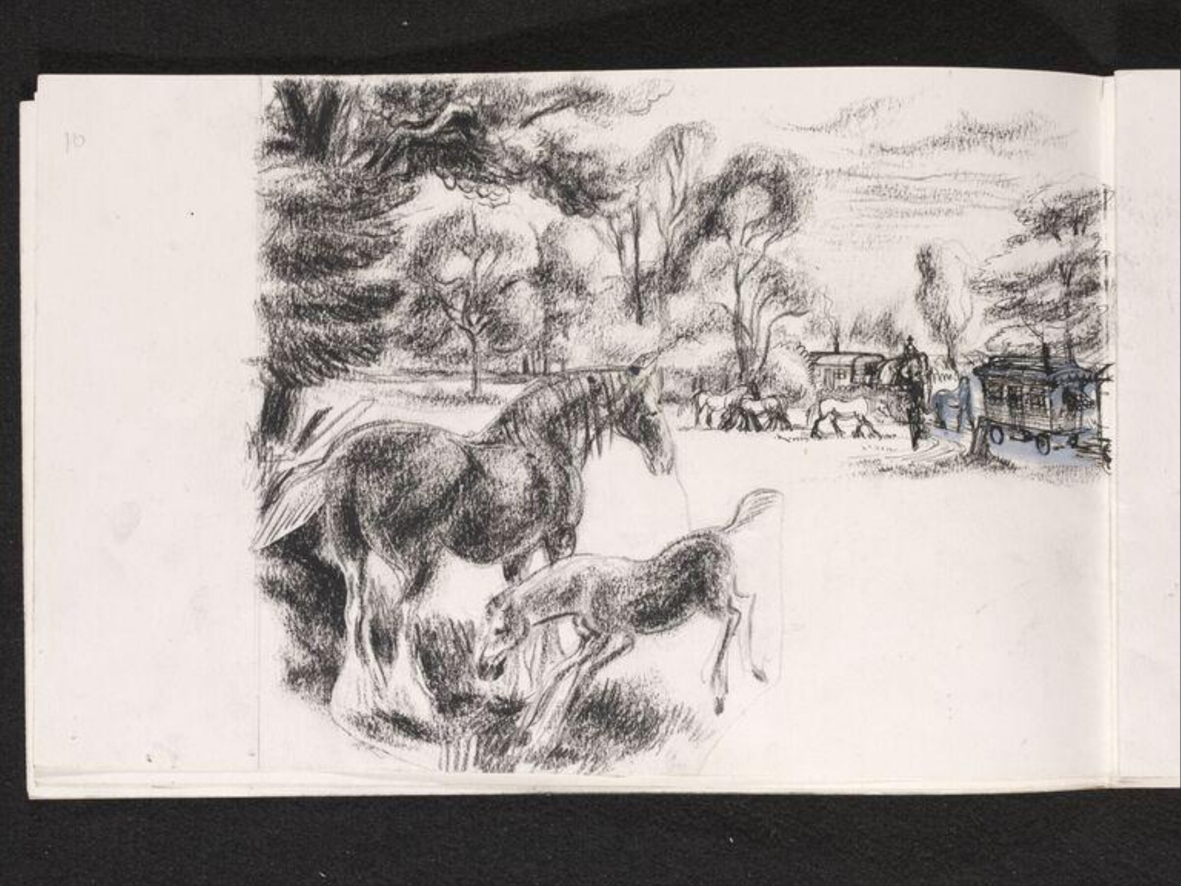 Landscape with horses and carriages, Phyllis E. Ginger, ca. 1940-1960