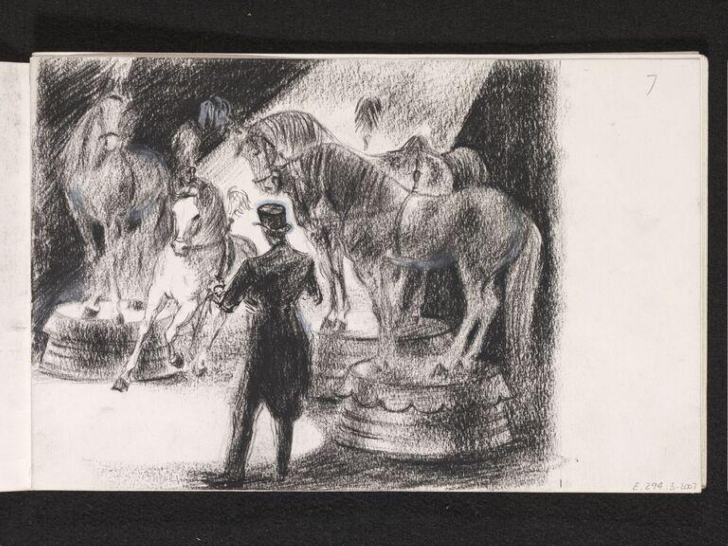 Circus tamer with horses, Phyllis E. Ginger, ca. 1940-1960